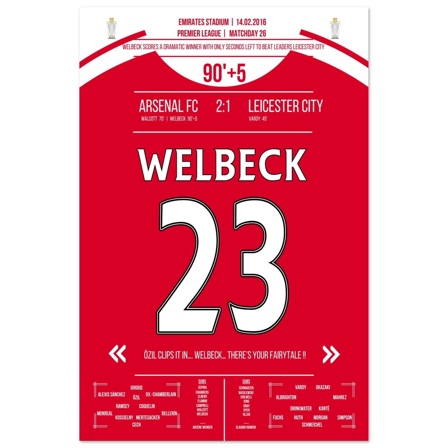 Welbeck's Siegtreffer in letzter Sekunde gegen Leicester in 2016 60x90-cm-24x36-Ohne-Rahmen