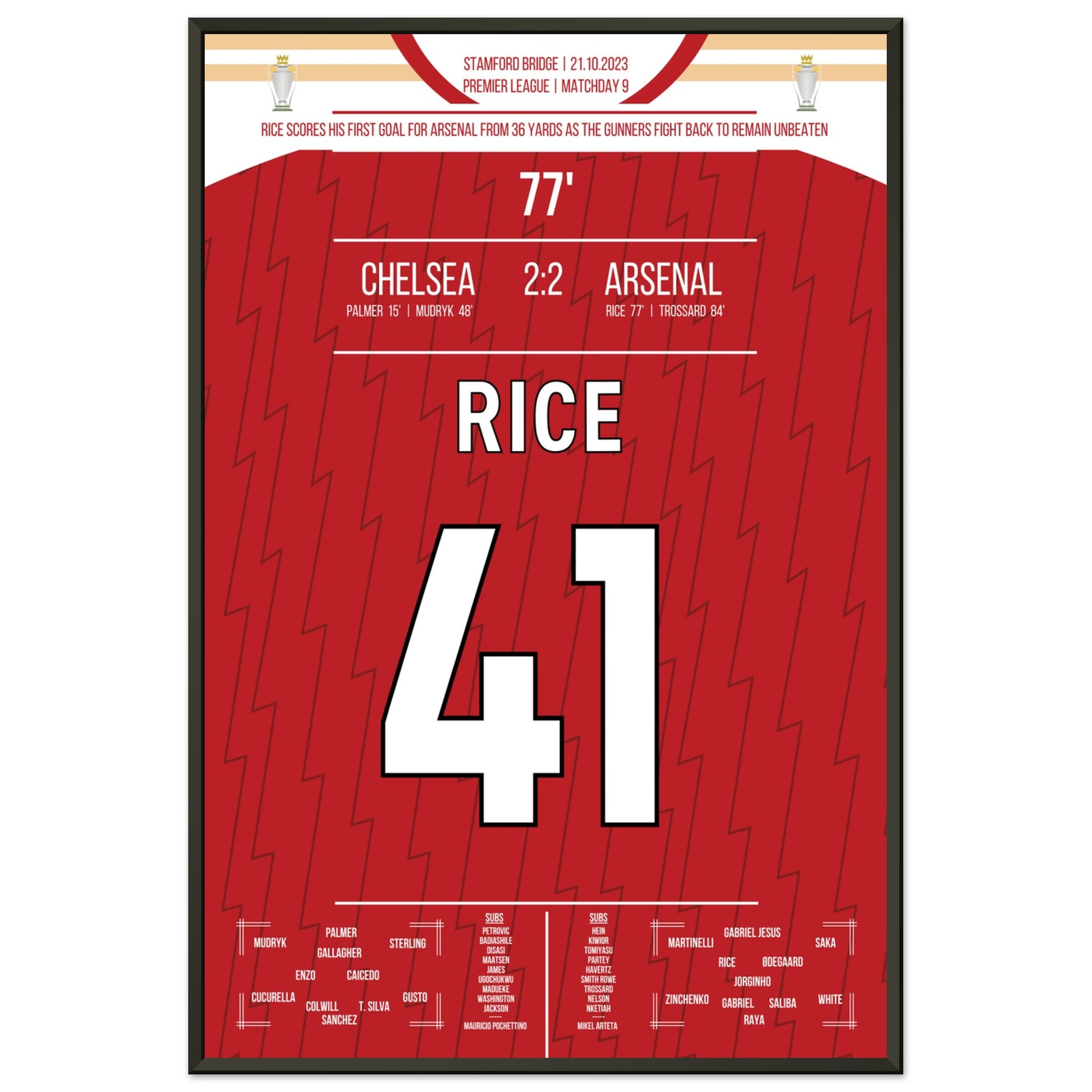 Rice erzielt sein erstes Tor für Arsenal 60x90-cm-24x36-Schwarzer-Aluminiumrahmen