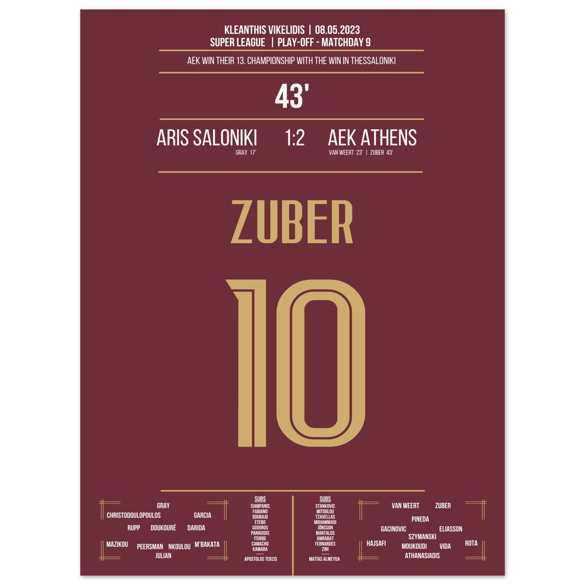 Zuber's Tor zu AEK's 13. Meisterschaft 45x60-cm-18x24-Ohne-Rahmen