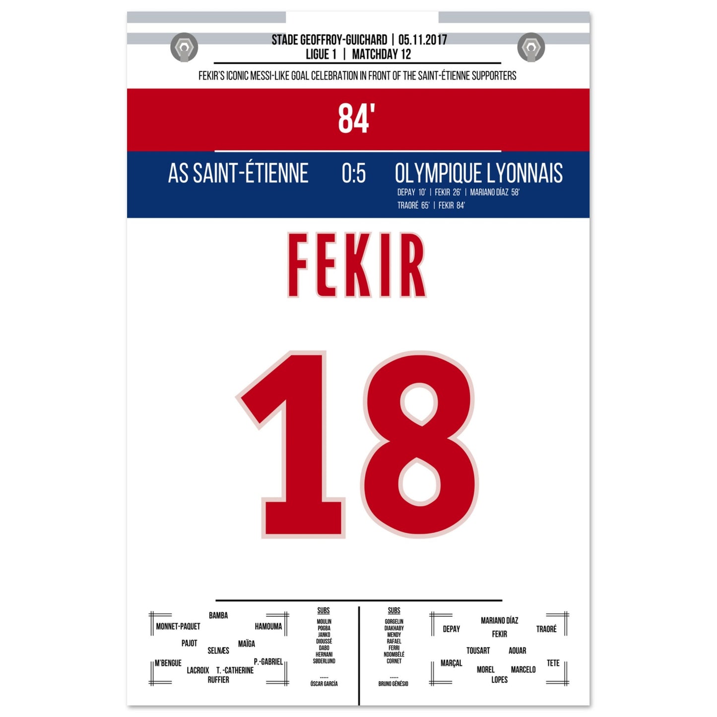 Fekir's Torjubel gegen Saint-Etienne in 2017 60x90-cm-24x36-Ohne-Rahmen