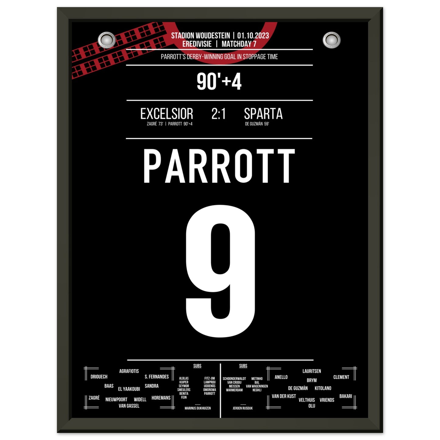 Parrott entscheidet das Derby in letzter Minute für Excelsior 30x40-cm-12x16-Schwarzer-Aluminiumrahmen