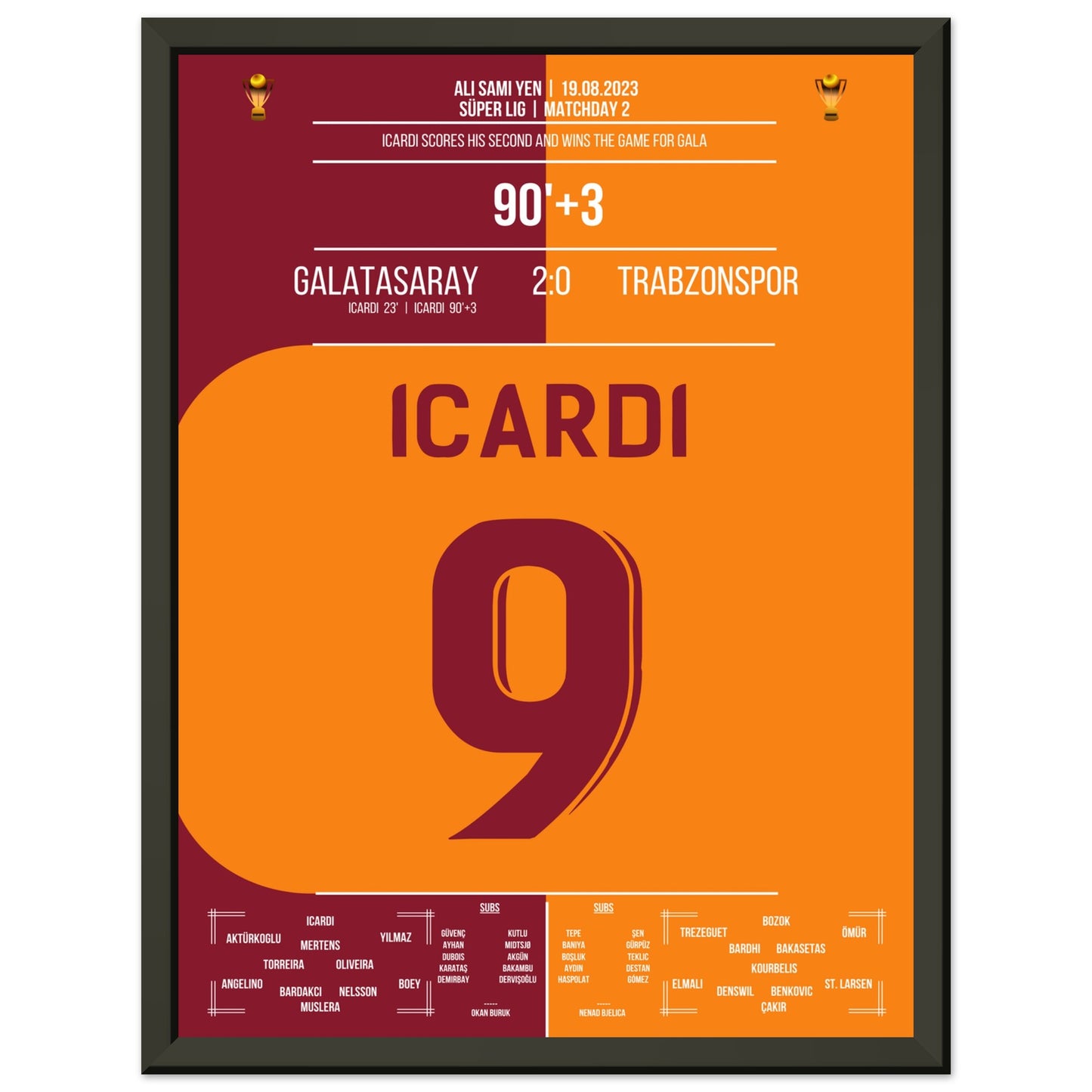 Icardi-Doppelpack gegen Trabzonspor Saison 2023/24 30x40-cm-12x16-Schwarzer-Aluminiumrahmen
