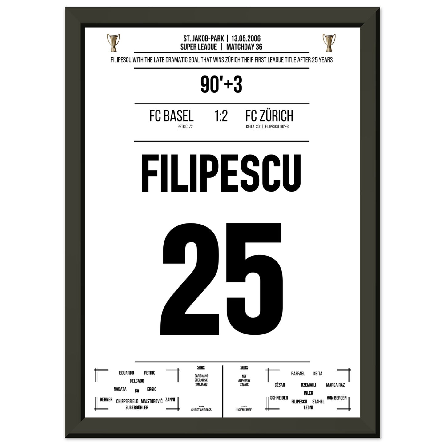Filipescu schießt den FC Zürich zur ersten Meisterschaft nach 25 Jahren A4-21x29.7-cm-8x12-Schwarzer-Aluminiumrahmen