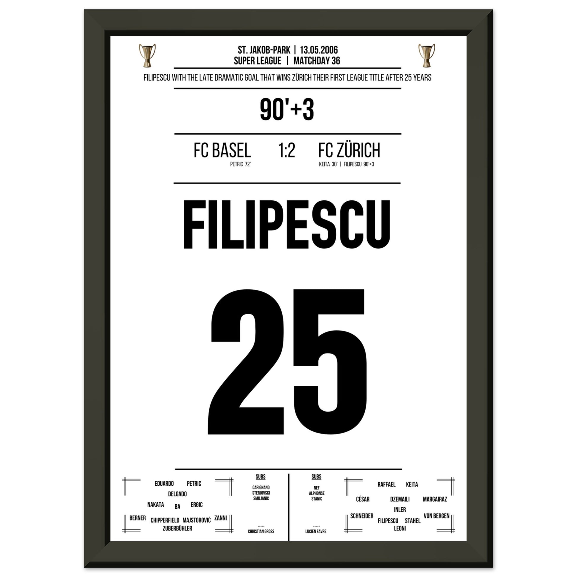 Filipescu schießt den FC Zürich zur ersten Meisterschaft nach 25 Jahren A4-21x29.7-cm-8x12-Schwarzer-Aluminiumrahmen