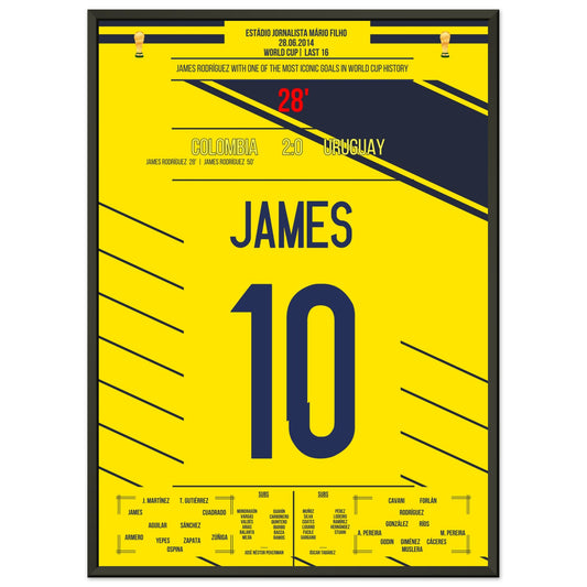 James Rodriguez Traumtor gegen Uruguay bei der WM 2014 50x70-cm-20x28-Schwarzer-Aluminiumrahmen