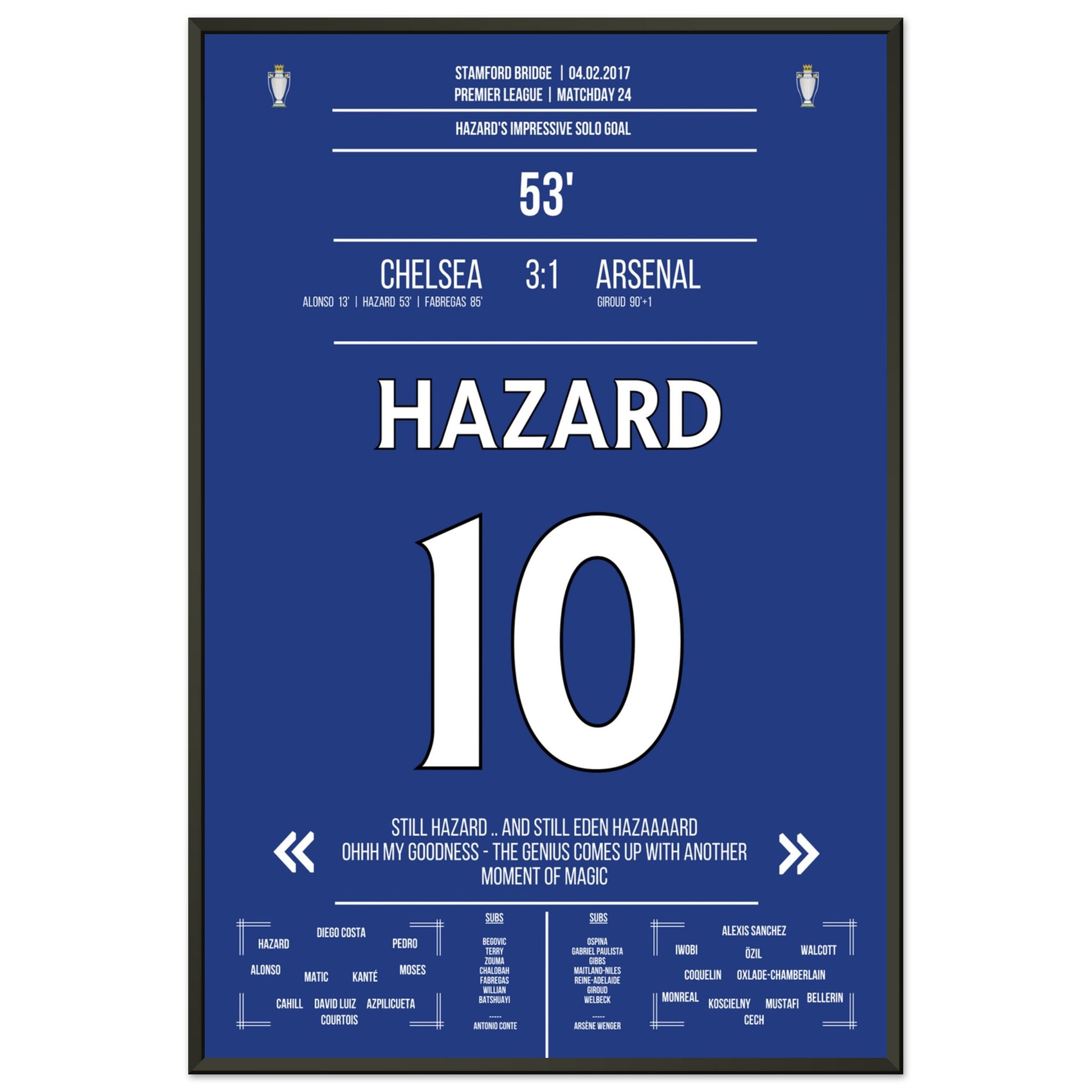 Hazard's Weltklasse-Solo gegen Arsenal in 2017 60x90-cm-24x36-Schwarzer-Aluminiumrahmen
