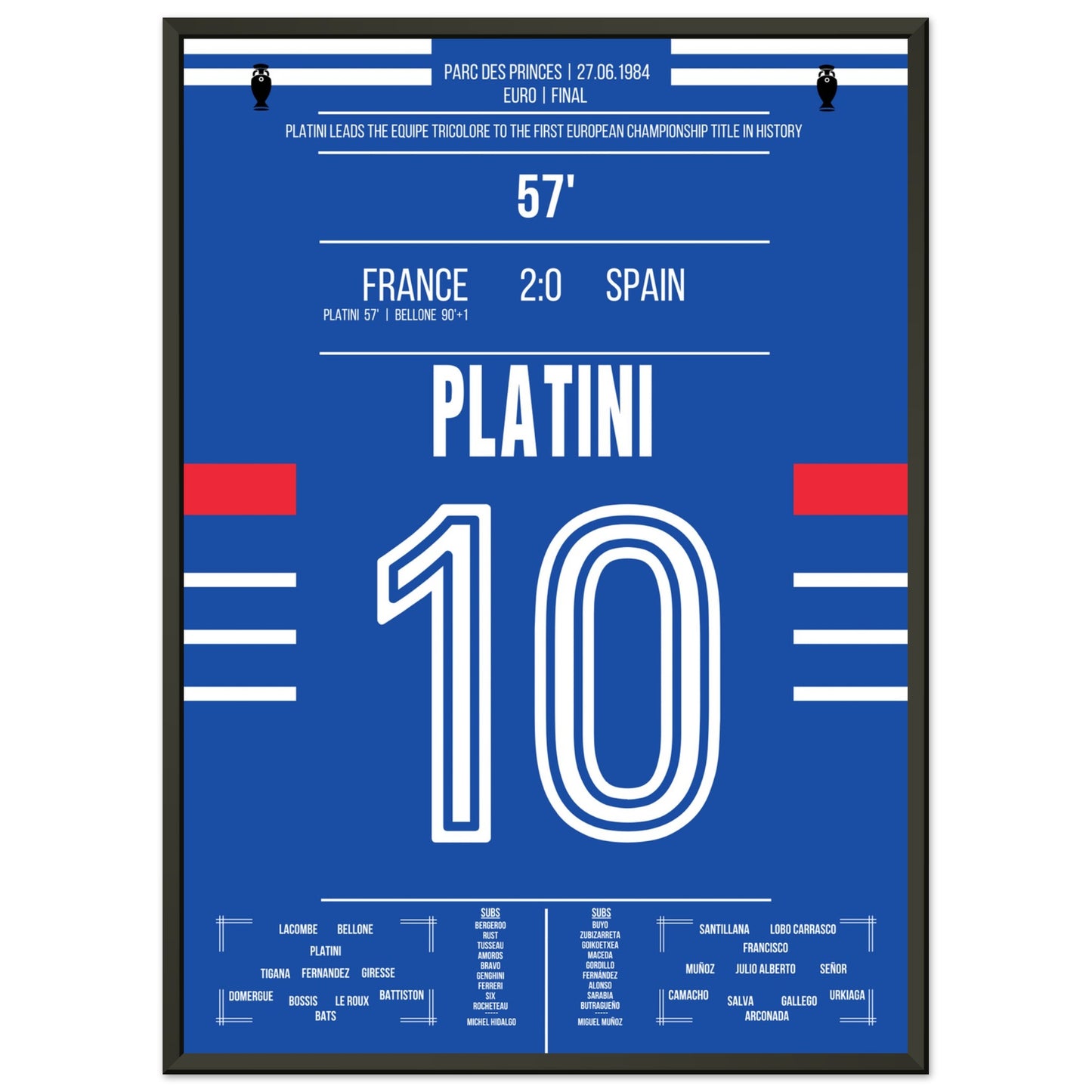 Platini führt Frankreich zum ersten Europameister-Titel 1984 50x70-cm-20x28-Schwarzer-Aluminiumrahmen