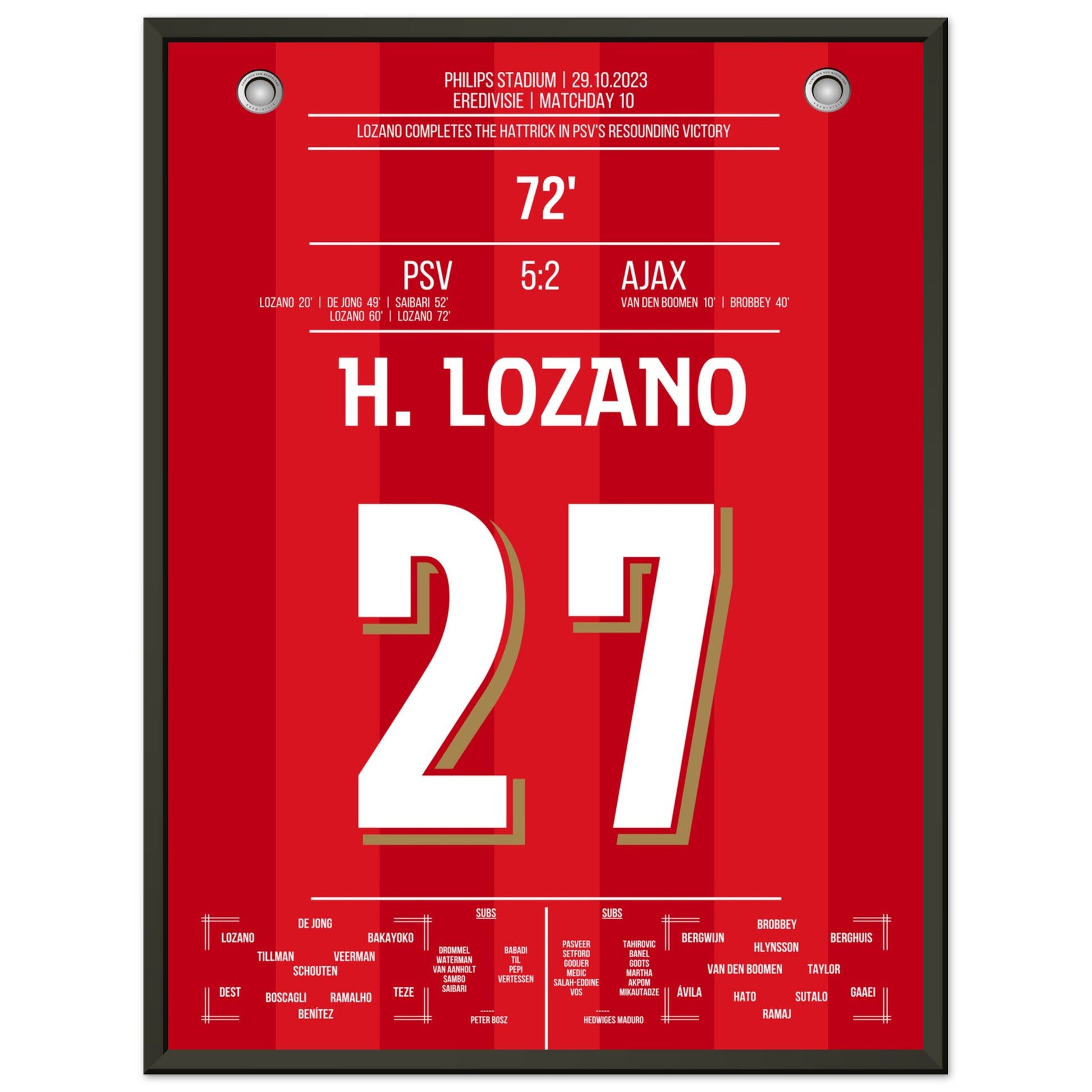 Lozano Hattrick bei 5-2 gegen Ajax 45x60-cm-18x24-Schwarzer-Aluminiumrahmen