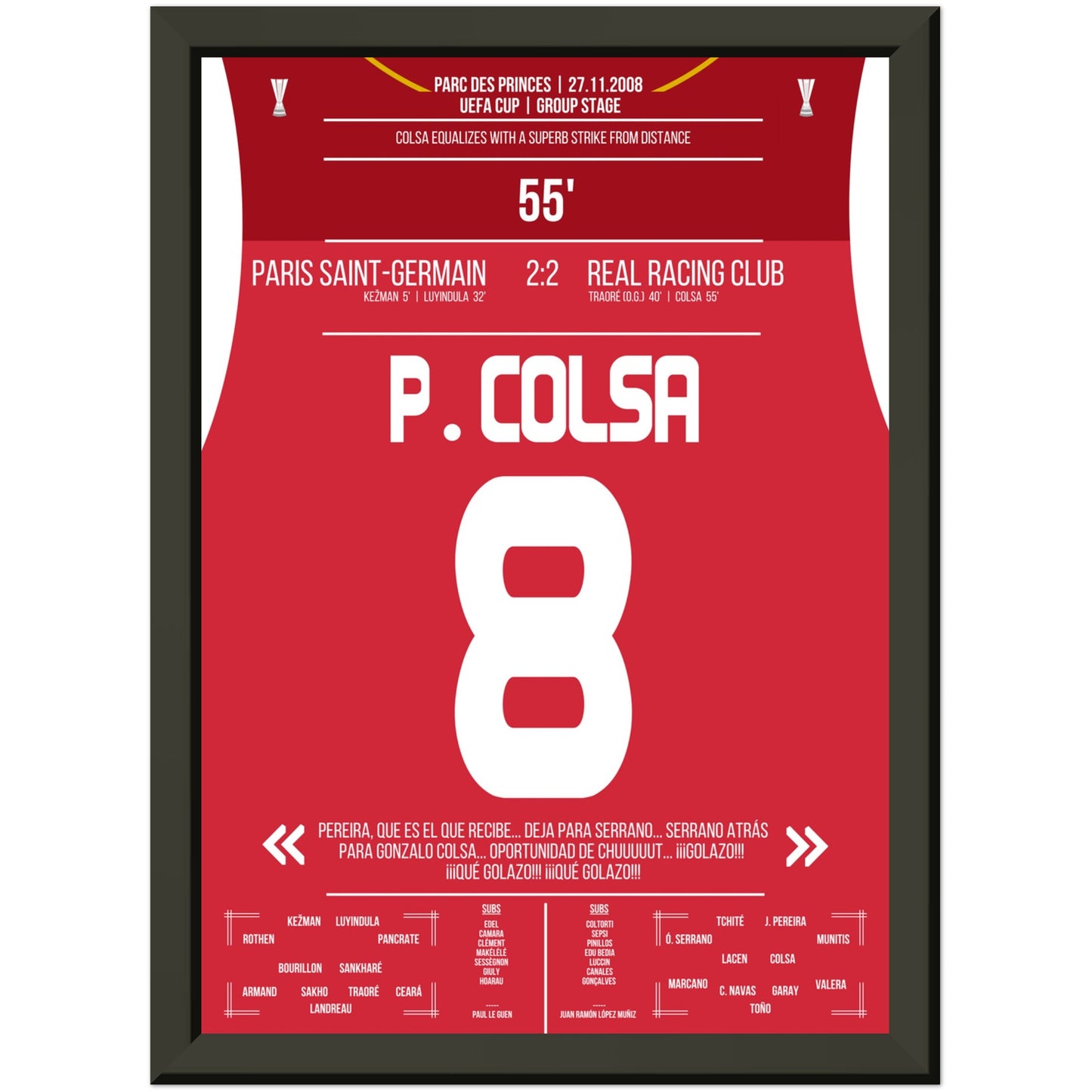 Colsa's Traumtor aus der Distanz gegen PSG in 2008 A4-21x29.7-cm-8x12-Schwarzer-Aluminiumrahmen