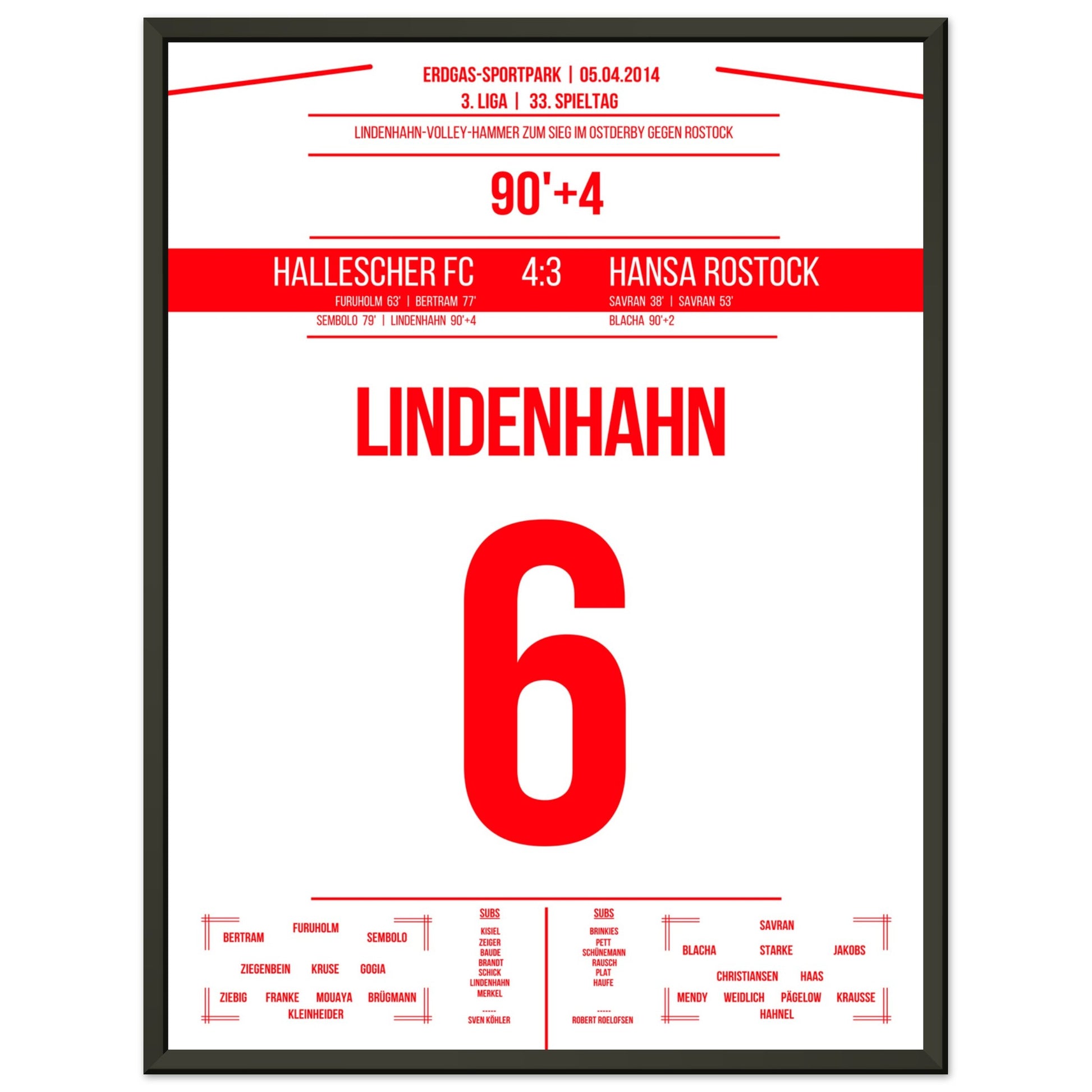 Lindenhahn-Volley zum Sieg in der Nachspielzeit im Ostderby gegen Rostock 45x60-cm-18x24-Schwarzer-Aluminiumrahmen