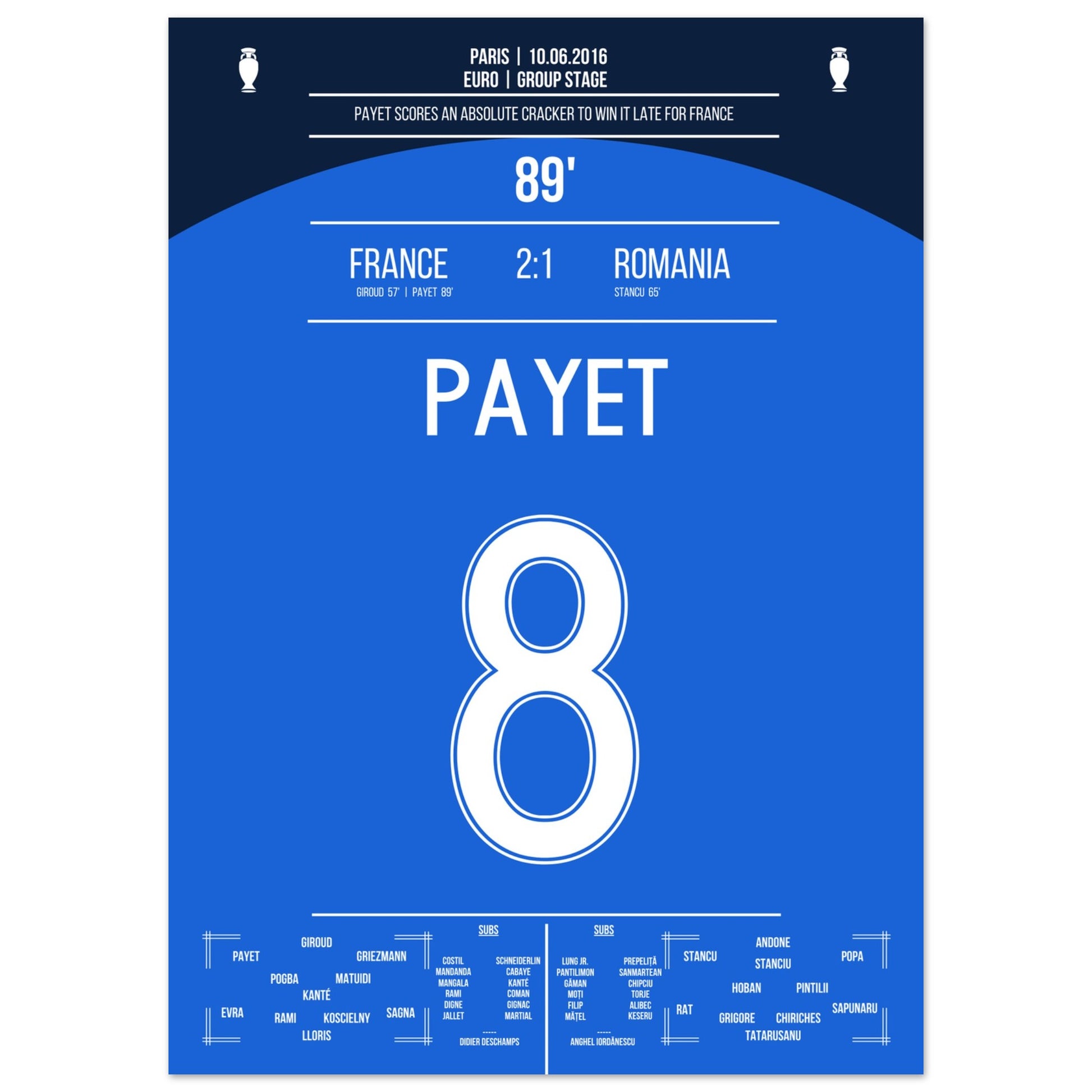 Payet's Traumtor zum Sieg gegen Rumänien bei der Euro 2016 50x70-cm-20x28-Ohne-Rahmen