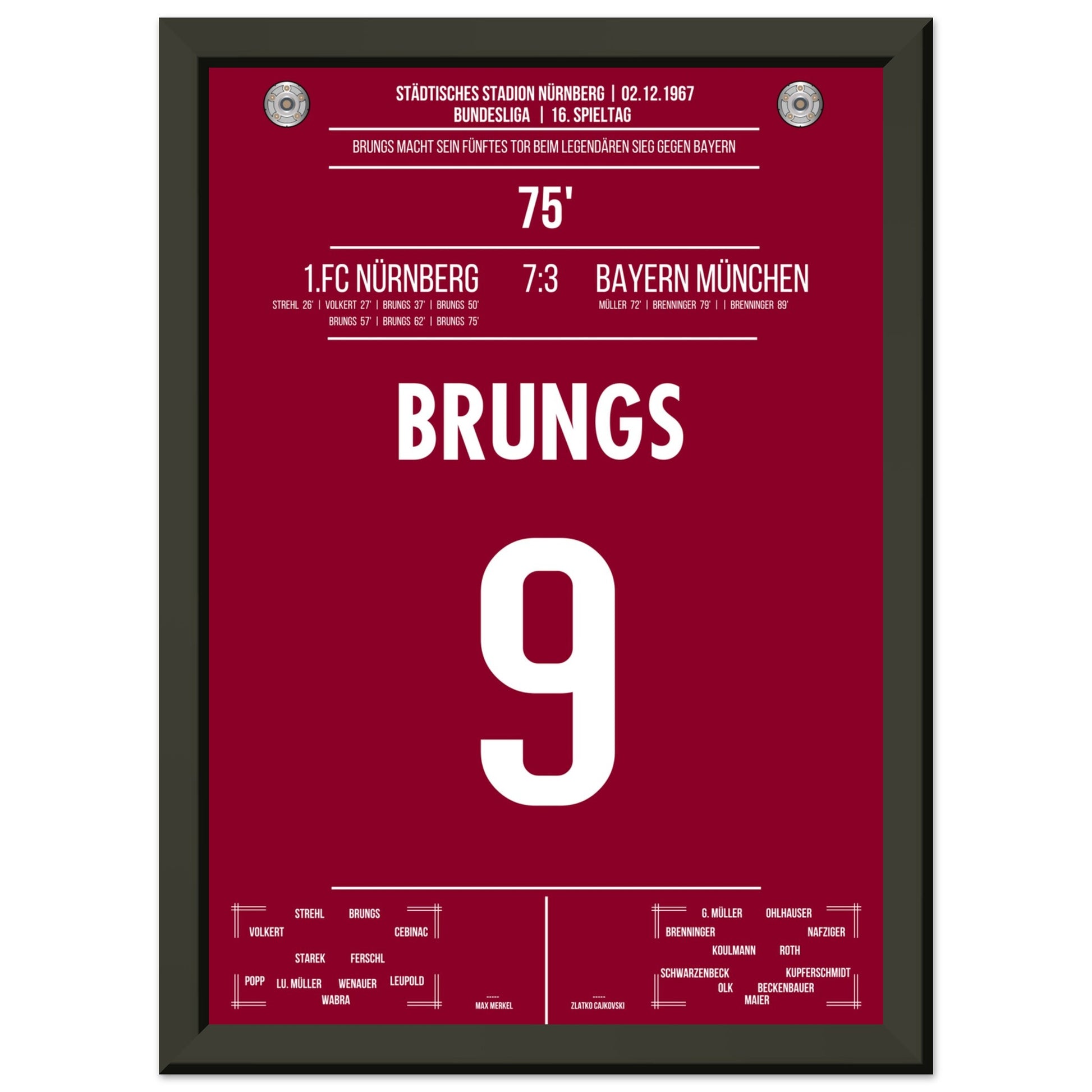 Brungs 5er-Pack beim legendären Sieg gegen Bayern 1967 A4-21x29.7-cm-8x12-Schwarzer-Aluminiumrahmen