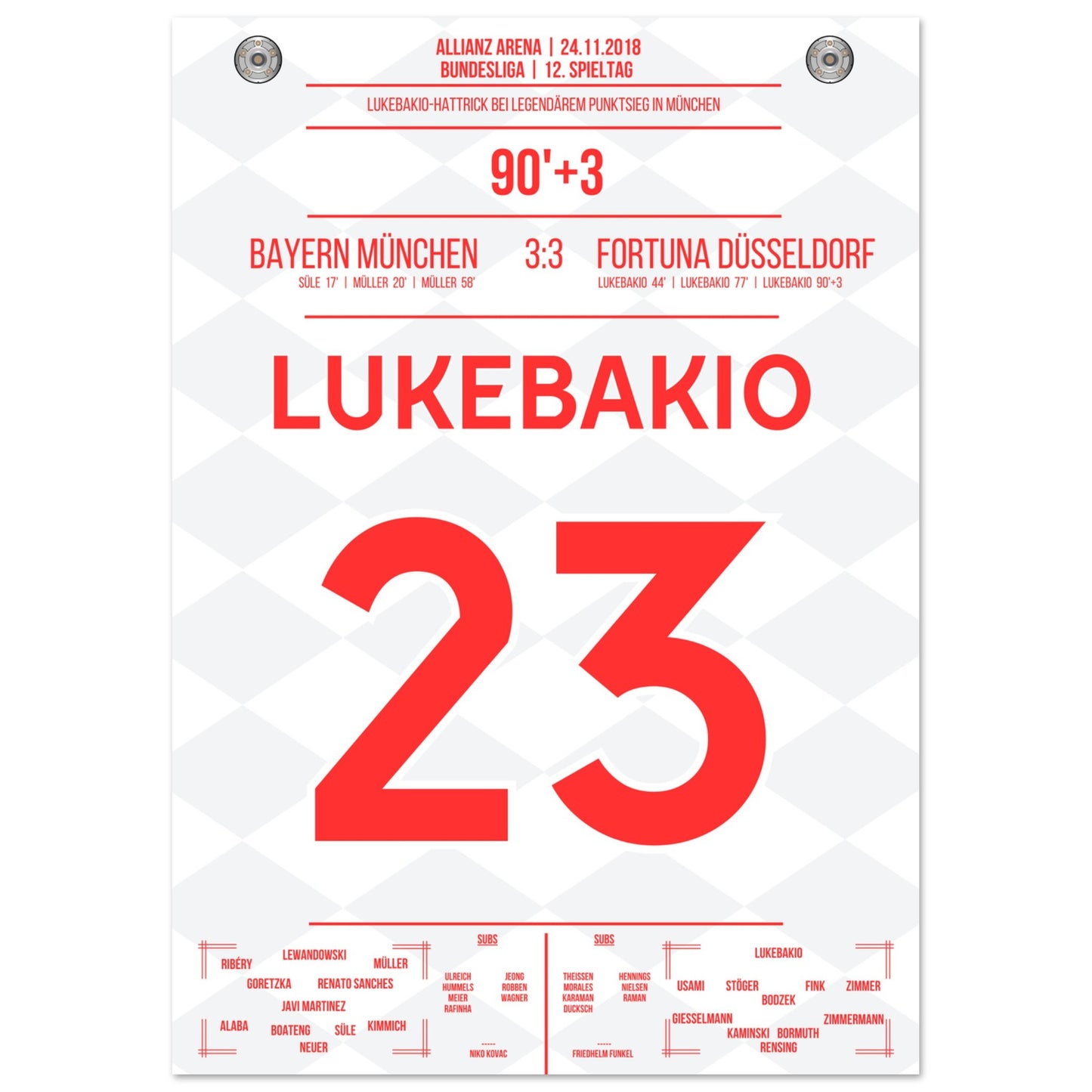 Lukebakio Hattrick gegen Bayern in 2018 A4-21x29.7-cm-8x12-Ohne-Rahmen