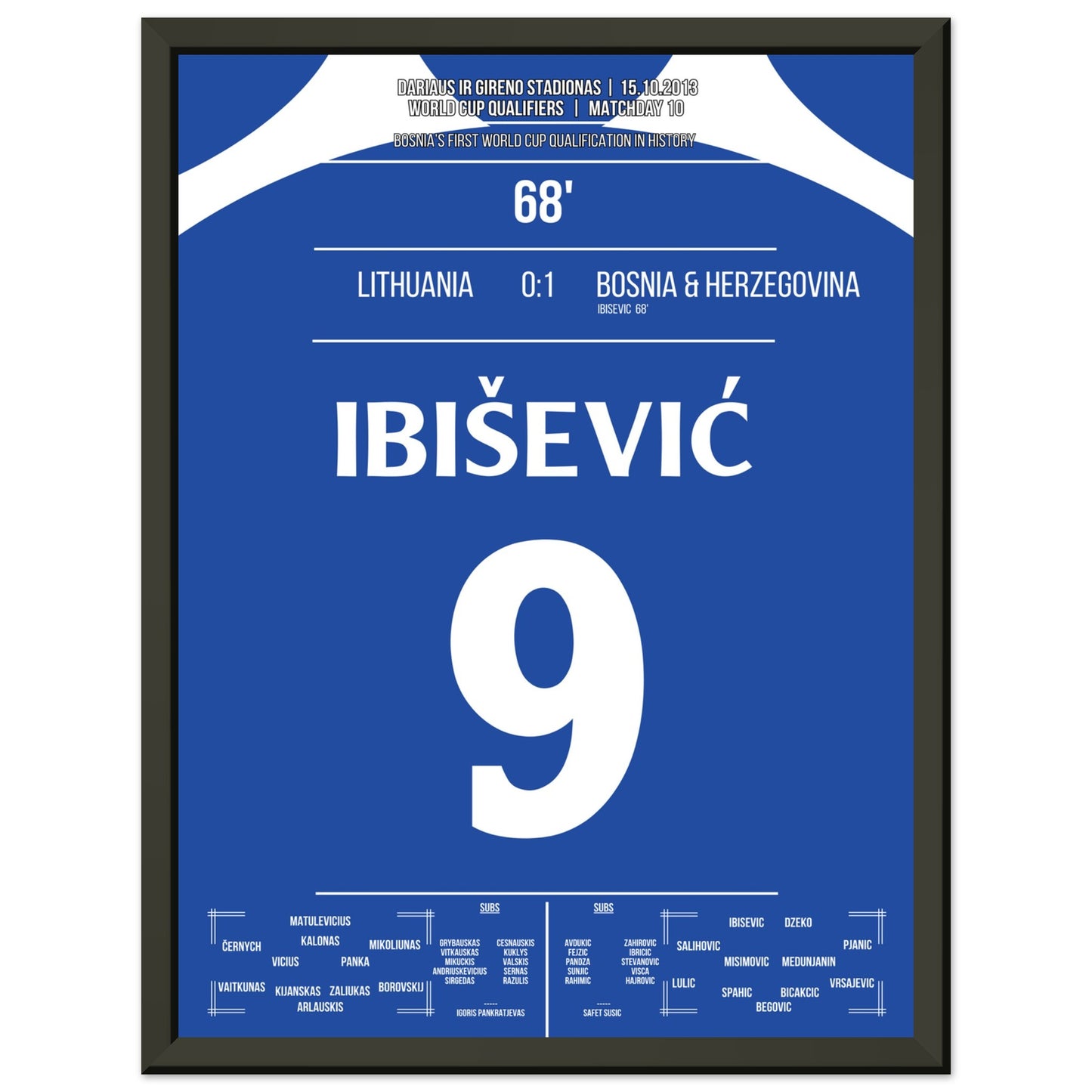 Ibisevic schießt Bosnien zur ersten WM-Teilnahme in der Geschichte 30x40-cm-12x16-Schwarzer-Aluminiumrahmen