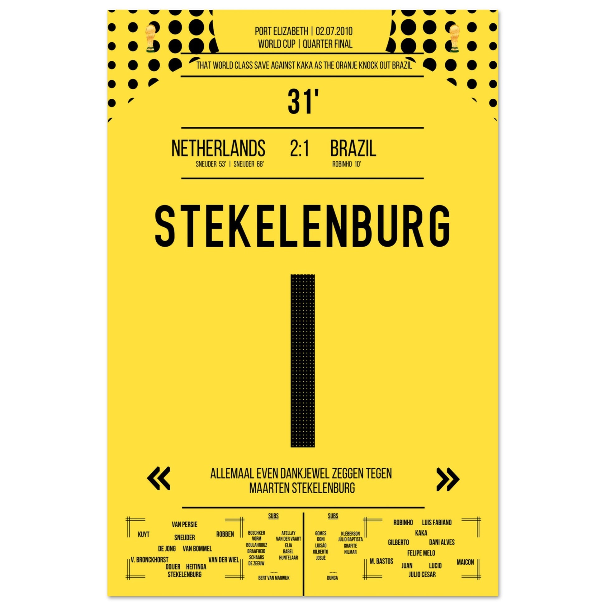 Stekelenburg's Weltklasse Aktion gegen Kaka bei der WM 2010 Kommentar-Version 60x90-cm-24x36-Ohne-Rahmen