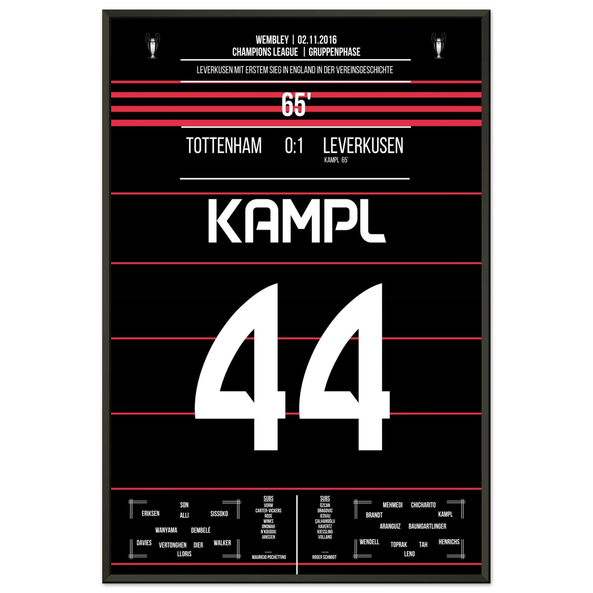 Kampl schiesst Leverkusen zum ersten Sieg auf englischem Boden 60x90-cm-24x36-Schwarzer-Aluminiumrahmen