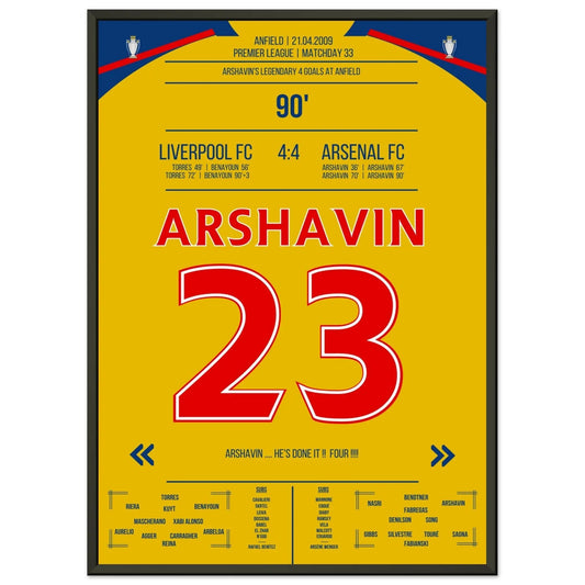 Arshavin's 4-Tore-Show in Anfield 2009 50x70-cm-20x28-Schwarzer-Aluminiumrahmen