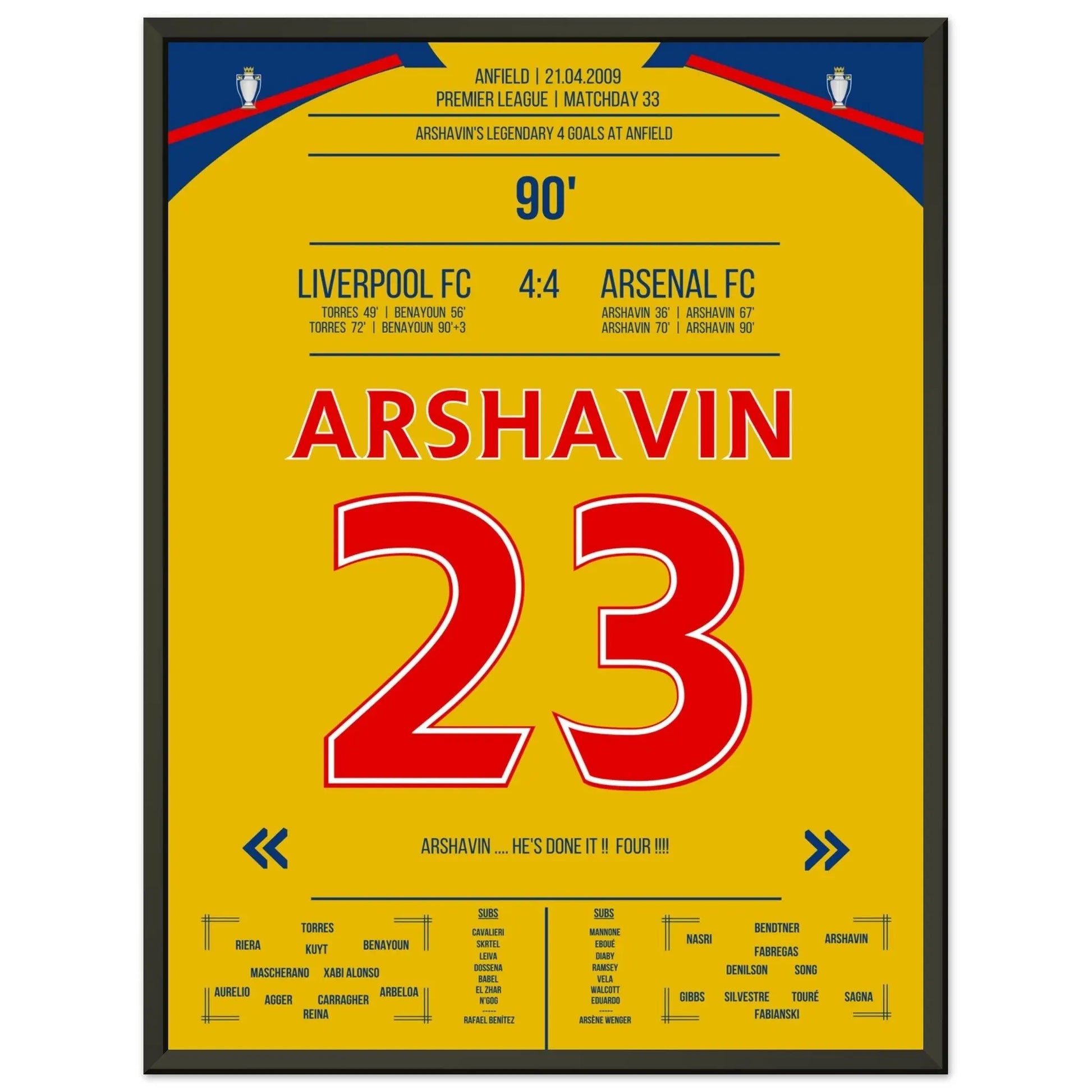 Arshavin's 4-Tore-Show in Anfield 2009 45x60-cm-18x24-Schwarzer-Aluminiumrahmen
