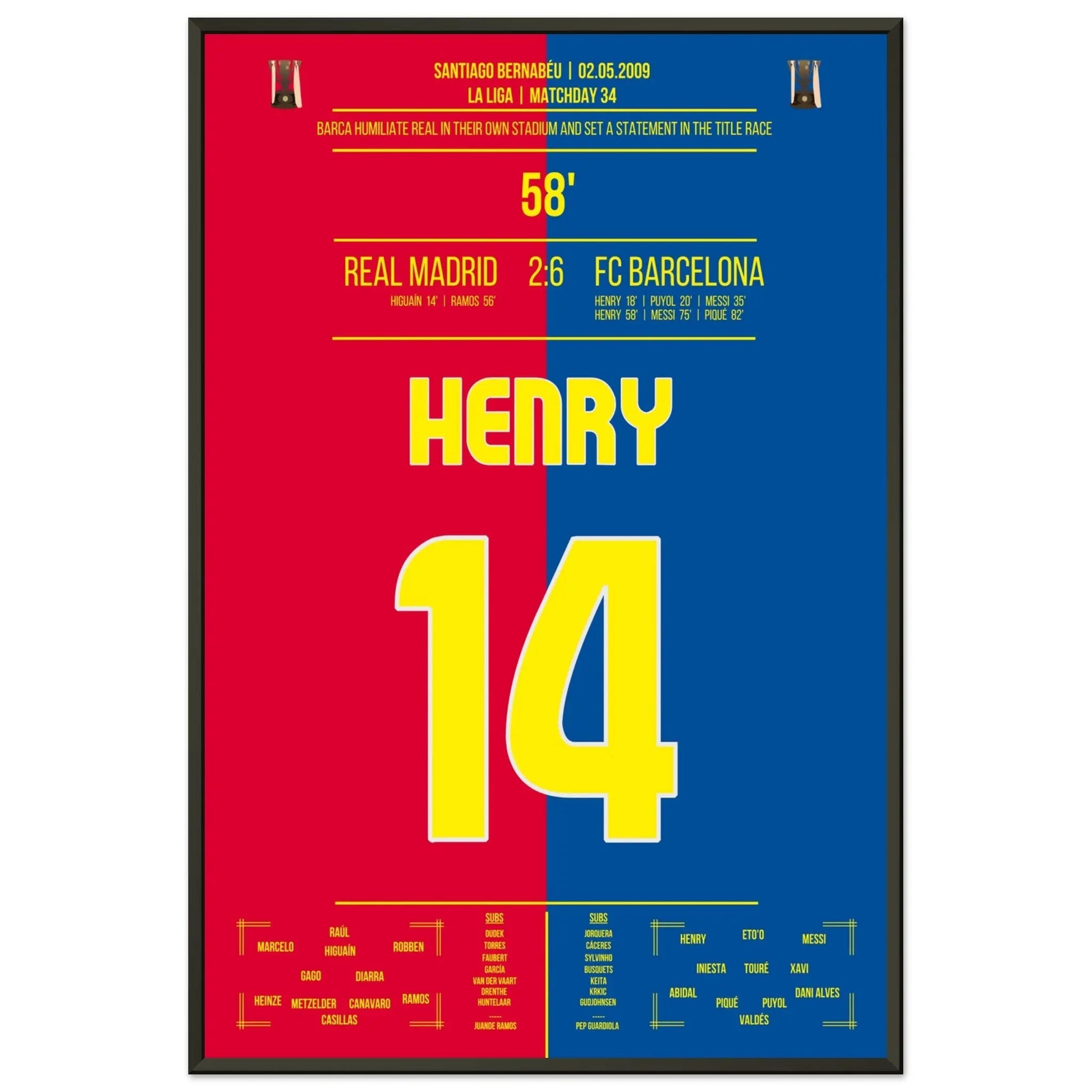 Barcelona's Machtdemonstration im Bernabéu in 2009 | Henry's Doppelpack 60x90-cm-24x36-Premium-Semi-Glossy-Paper-Metal-Fra