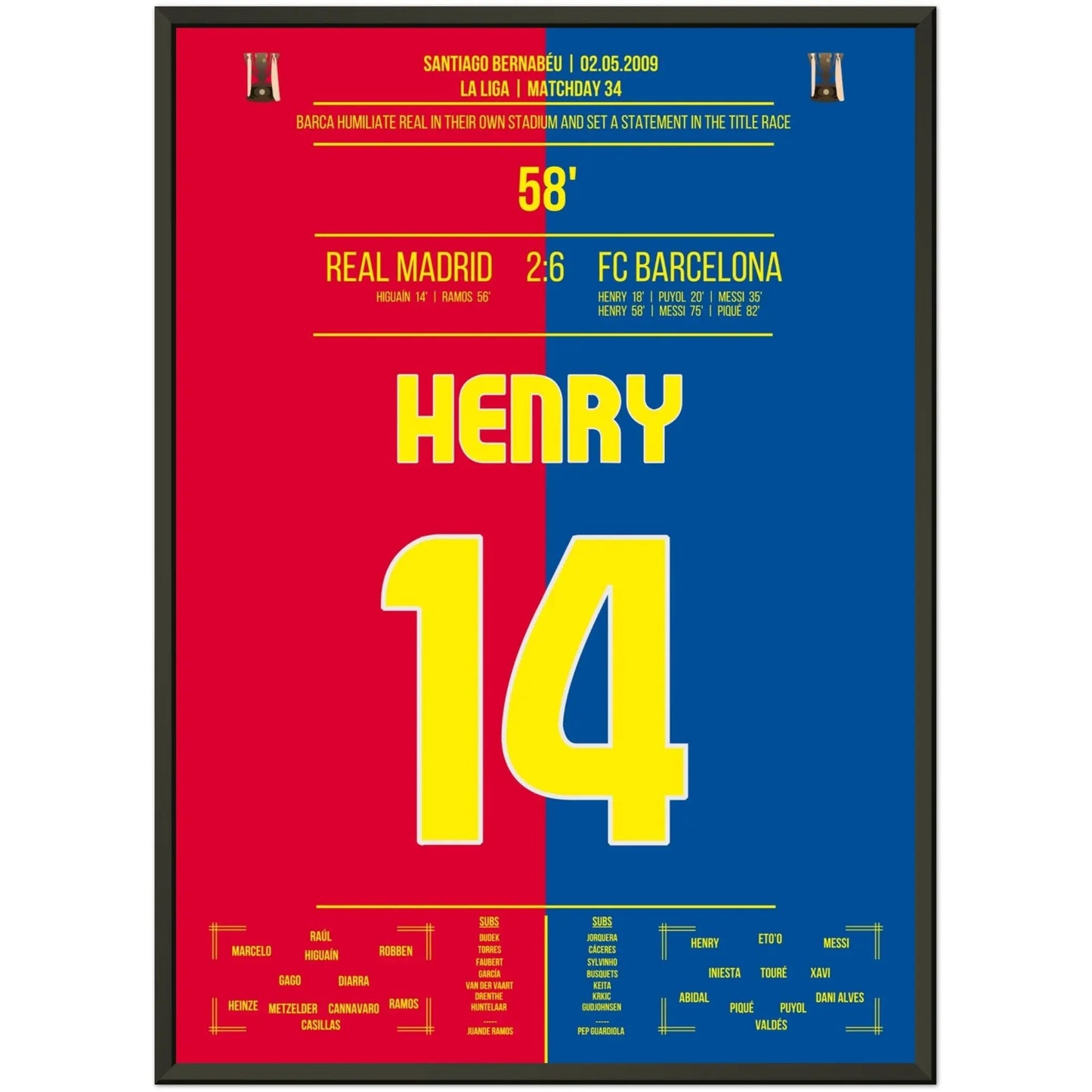 Barcelona's Machtdemonstration im Bernabéu in 2009 | Henry's Doppelpack 50x70-cm-20x28-Premium-Semi-Glossy-Paper-Metal-Fra