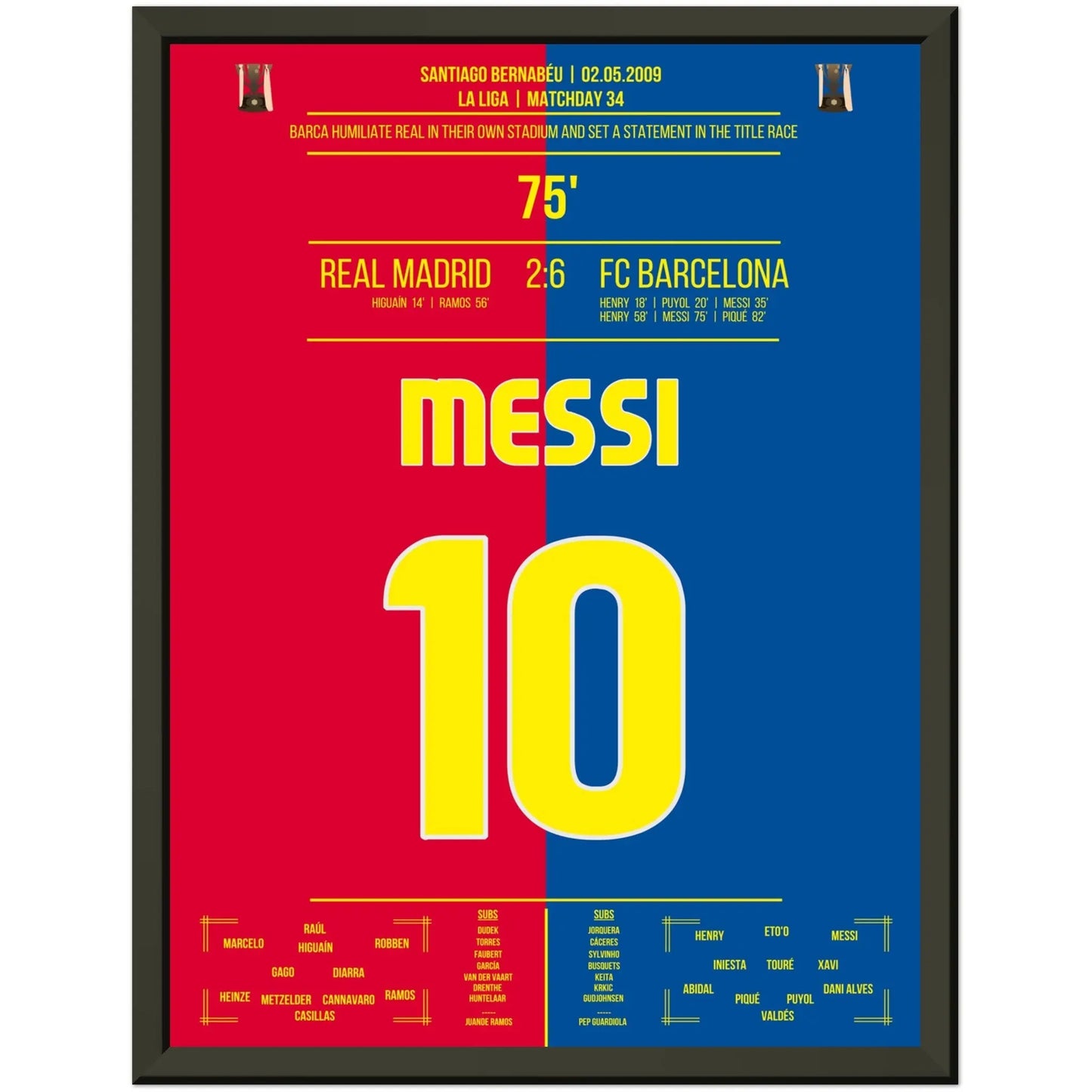 Barcelona's Machtdemonstration im Bernabéu in 2009 | Messi's Doppelpack 30x40-cm-12x16-Premium-Semi-Glossy-Paper-Metal-Fra