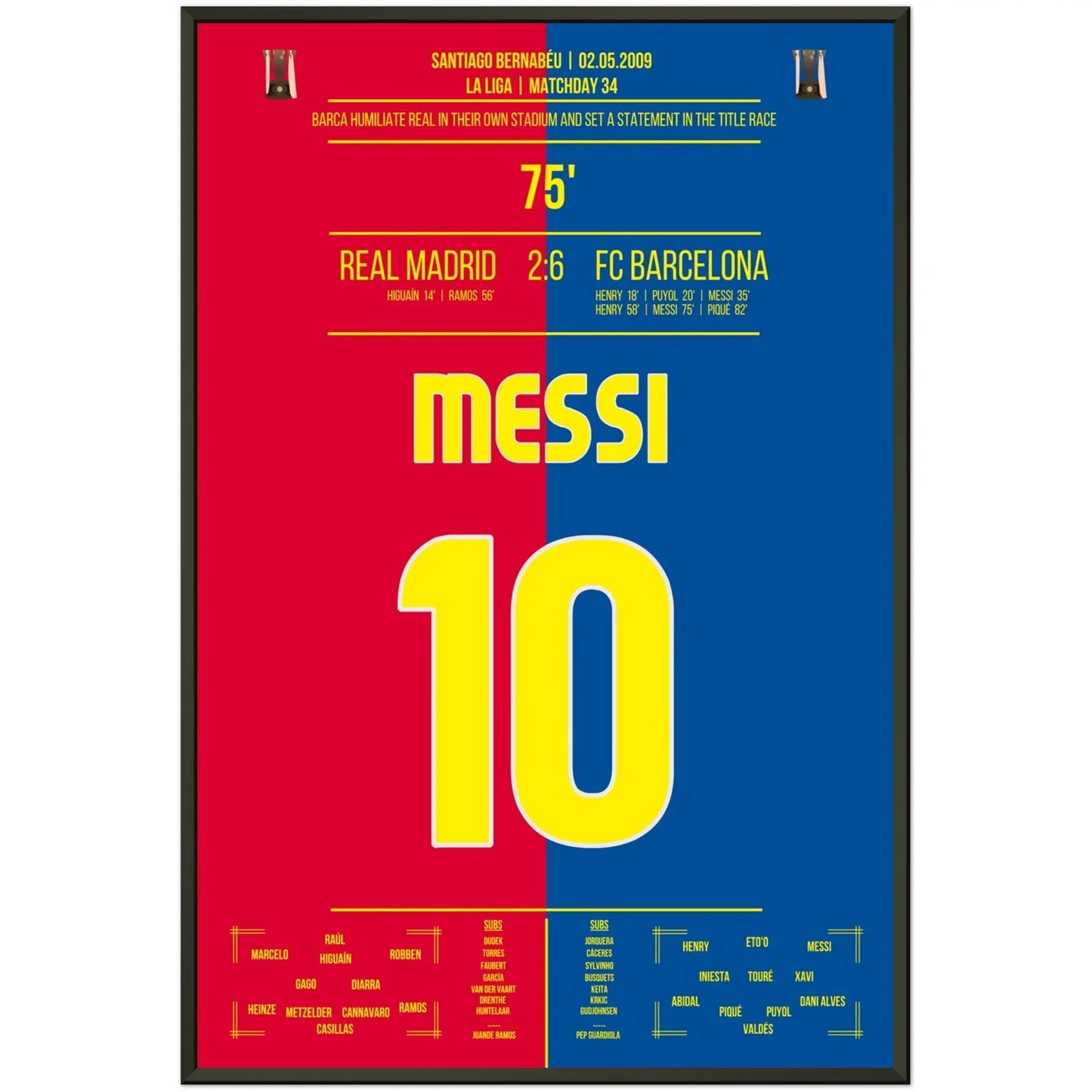 Barcelona's Machtdemonstration im Bernabéu in 2009 | Messi's Doppelpack 60x90-cm-24x36-Premium-Semi-Glossy-Paper-Metal-Fra