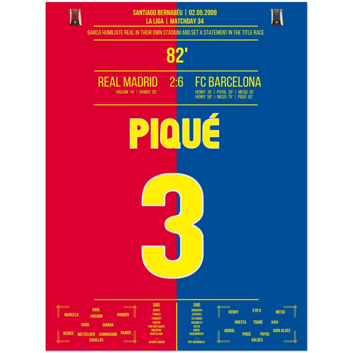 Barcelona's Machtdemonstration im Bernabéu in 2009 | Piqué's Tor 30x40-cm-12x16-Premium-Semi-Glossy-Paper-Poster