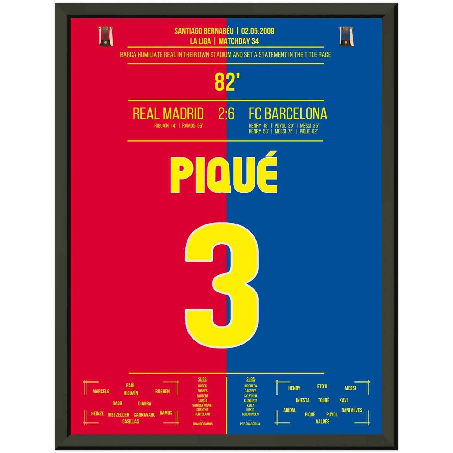 Barcelona's Machtdemonstration im Bernabéu in 2009 | Piqué's Tor 30x40-cm-12x16-Premium-Semi-Glossy-Paper-Metal-Fra