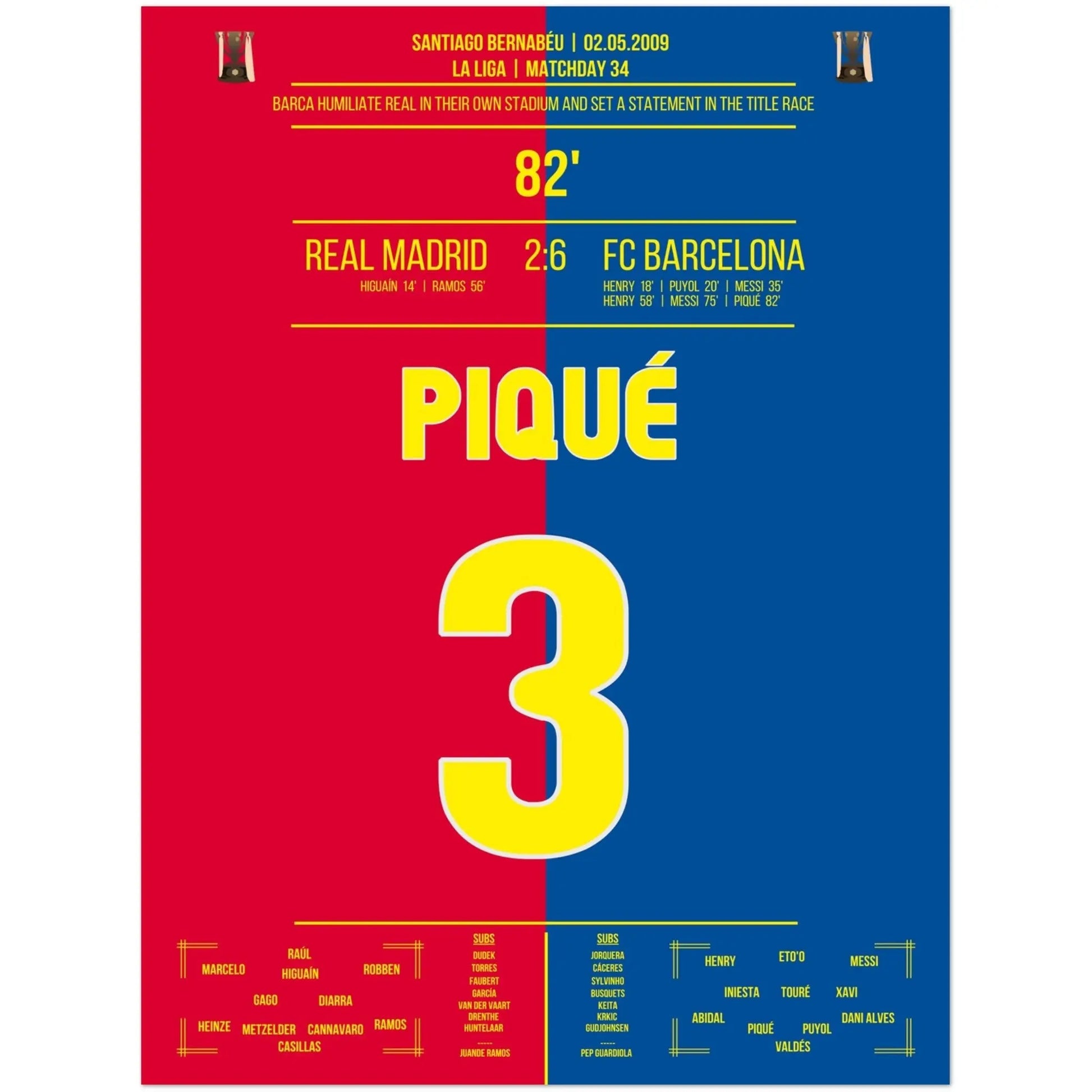 Barcelona's Machtdemonstration im Bernabéu in 2009 | Piqué's Tor 45x60-cm-18x24-Premium-Semi-Glossy-Paper-Poster