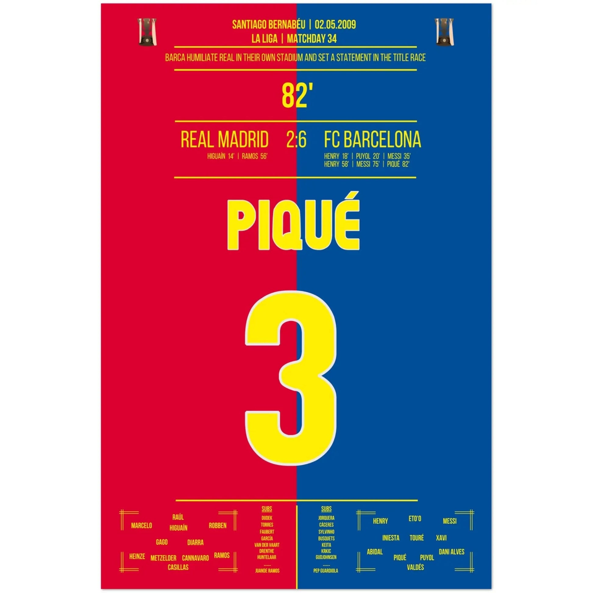 Barcelona's Machtdemonstration im Bernabéu in 2009 | Piqué's Tor 60x90-cm-24x36-Premium-Semi-Glossy-Paper-Poster