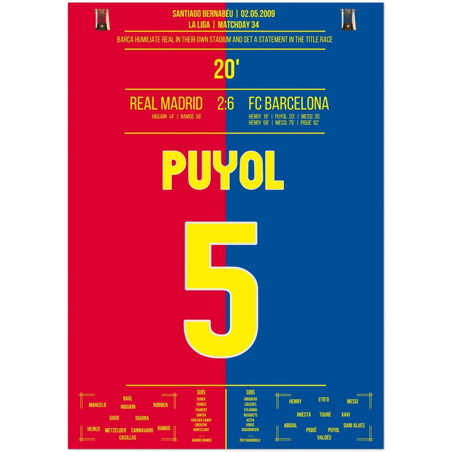 Barcelona's Machtdemonstration im Bernabéu in 2009 | Puyol's Tor A4-21x29.7-cm-8x12-Premium-Semi-Glossy-Paper-Poste