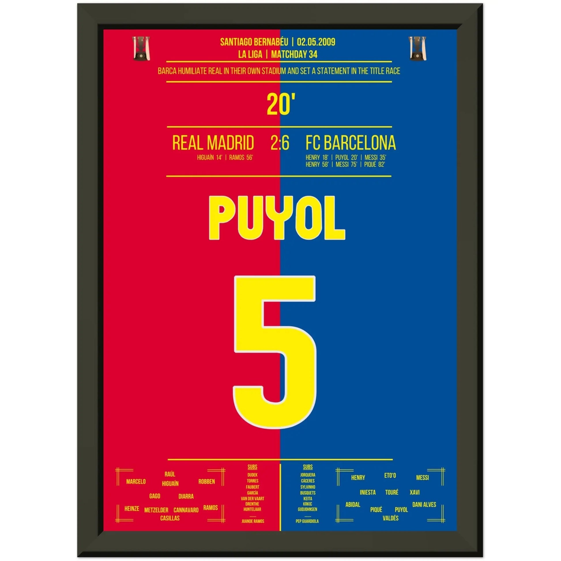 Barcelona's Machtdemonstration im Bernabéu in 2009 | Puyol's Tor A4-21x29.7-cm-8x12-Premium-Semi-Glossy-Paper-Metal