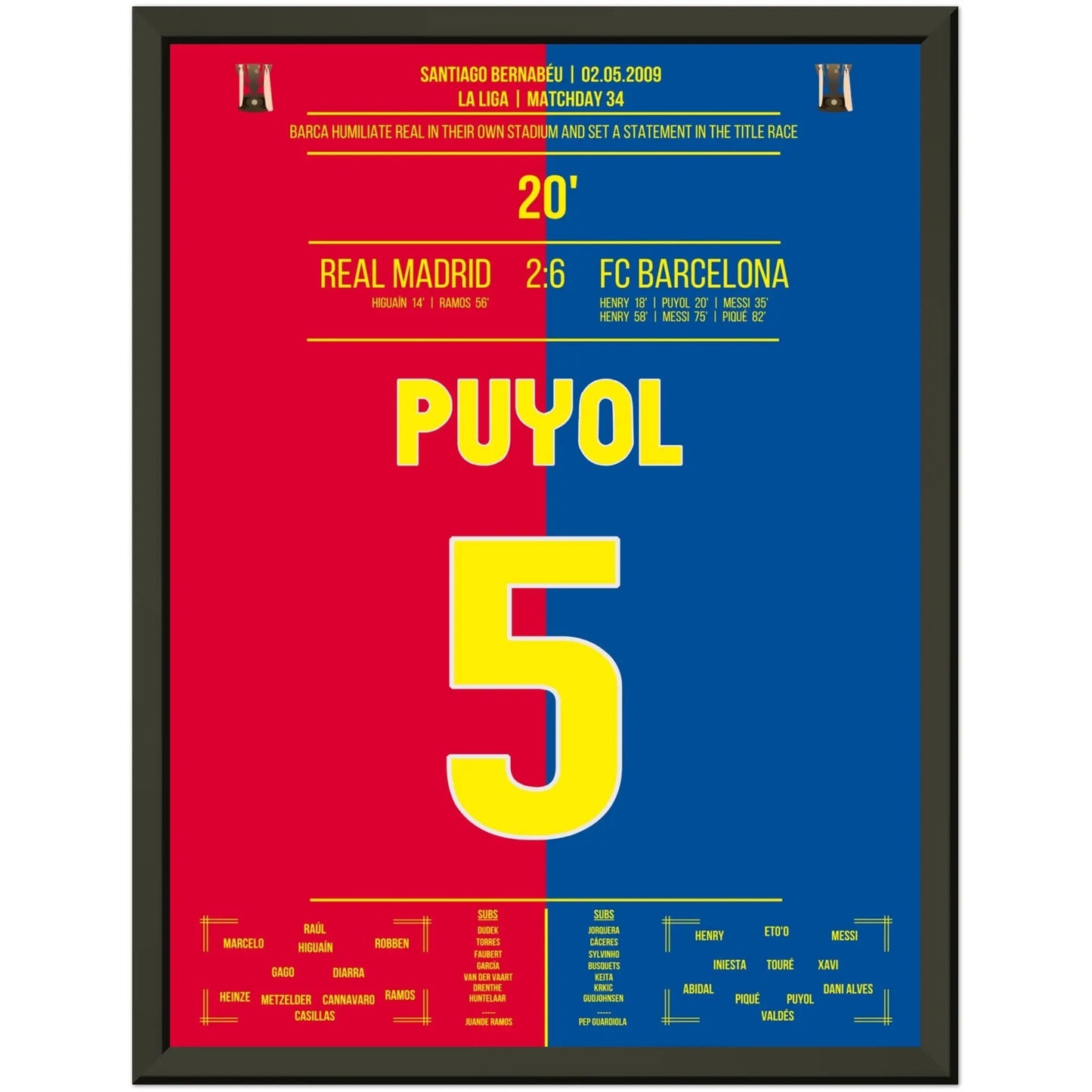 Barcelona's Machtdemonstration im Bernabéu in 2009 | Puyol's Tor 30x40-cm-12x16-Premium-Semi-Glossy-Paper-Metal-Fra
