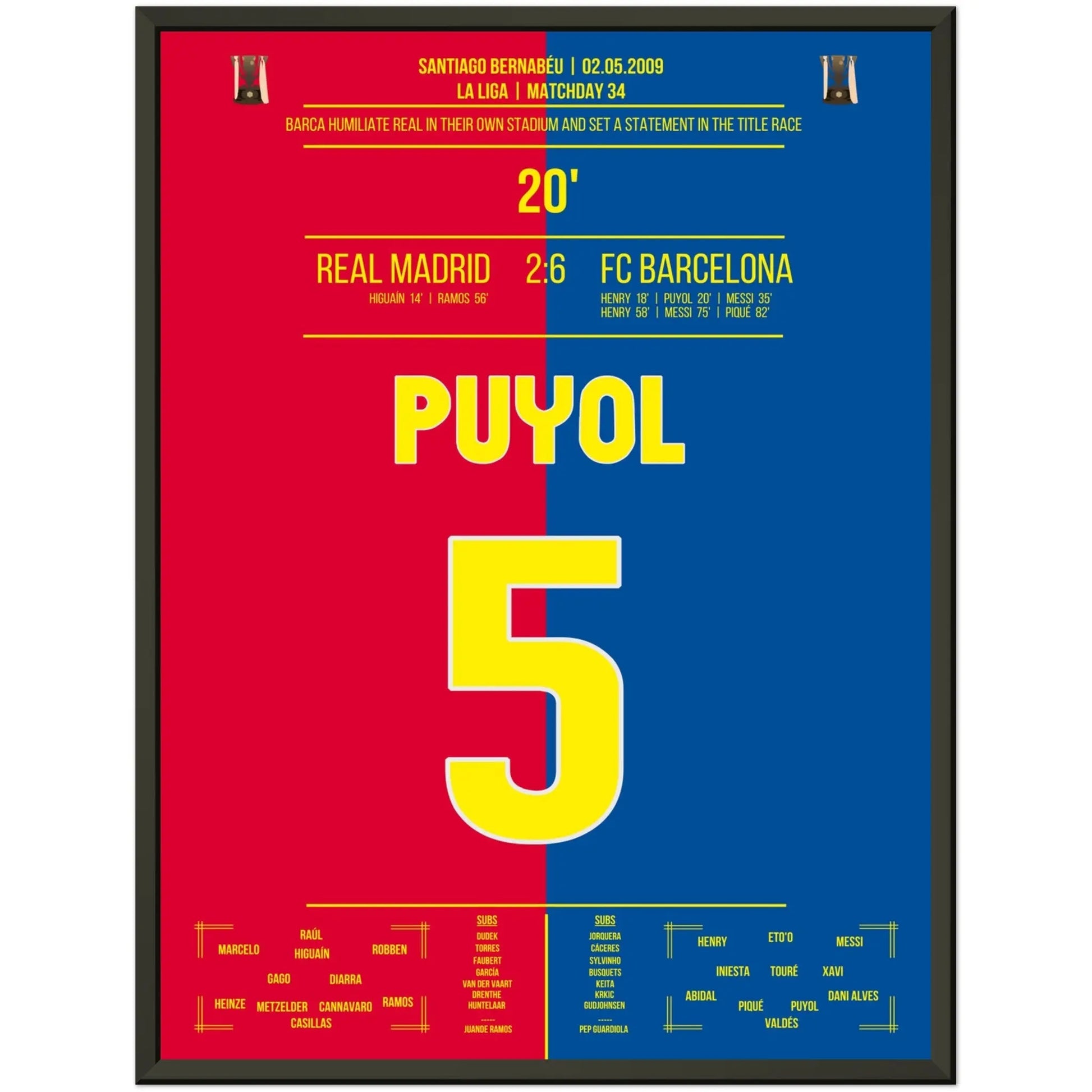 Barcelona's Machtdemonstration im Bernabéu in 2009 | Puyol's Tor 45x60-cm-18x24-Premium-Semi-Glossy-Paper-Metal-Fra