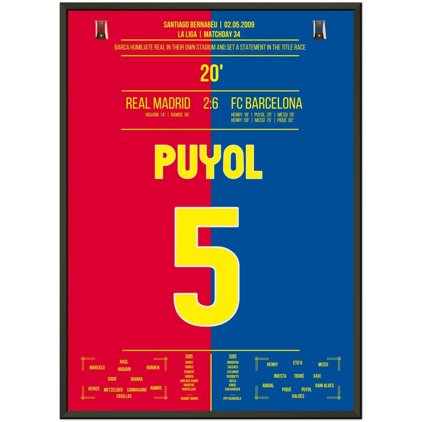 Barcelona's Machtdemonstration im Bernabéu in 2009 | Puyol's Tor 50x70-cm-20x28-Premium-Semi-Glossy-Paper-Metal-Fra