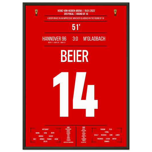 Beier's Doppelpack beim 3:0 Sieg gegen Gladbach im DFB Pokal 2022 50x70-cm-20x28-Schwarzer-Aluminiumrahmen