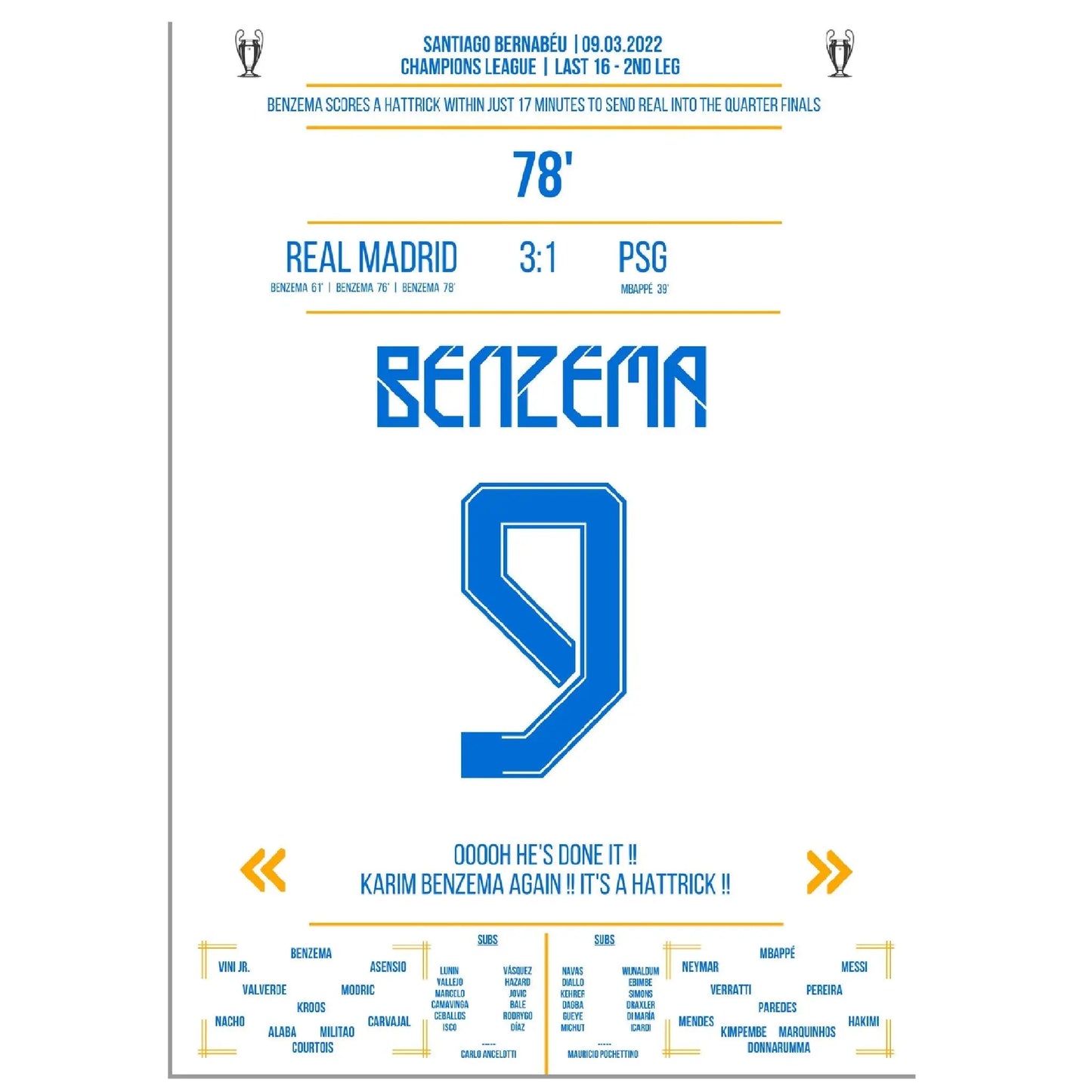 Benzema's 17-Minuten-Hattrick gegen Paris führt Real ins Viertelfinale der Champions League 
