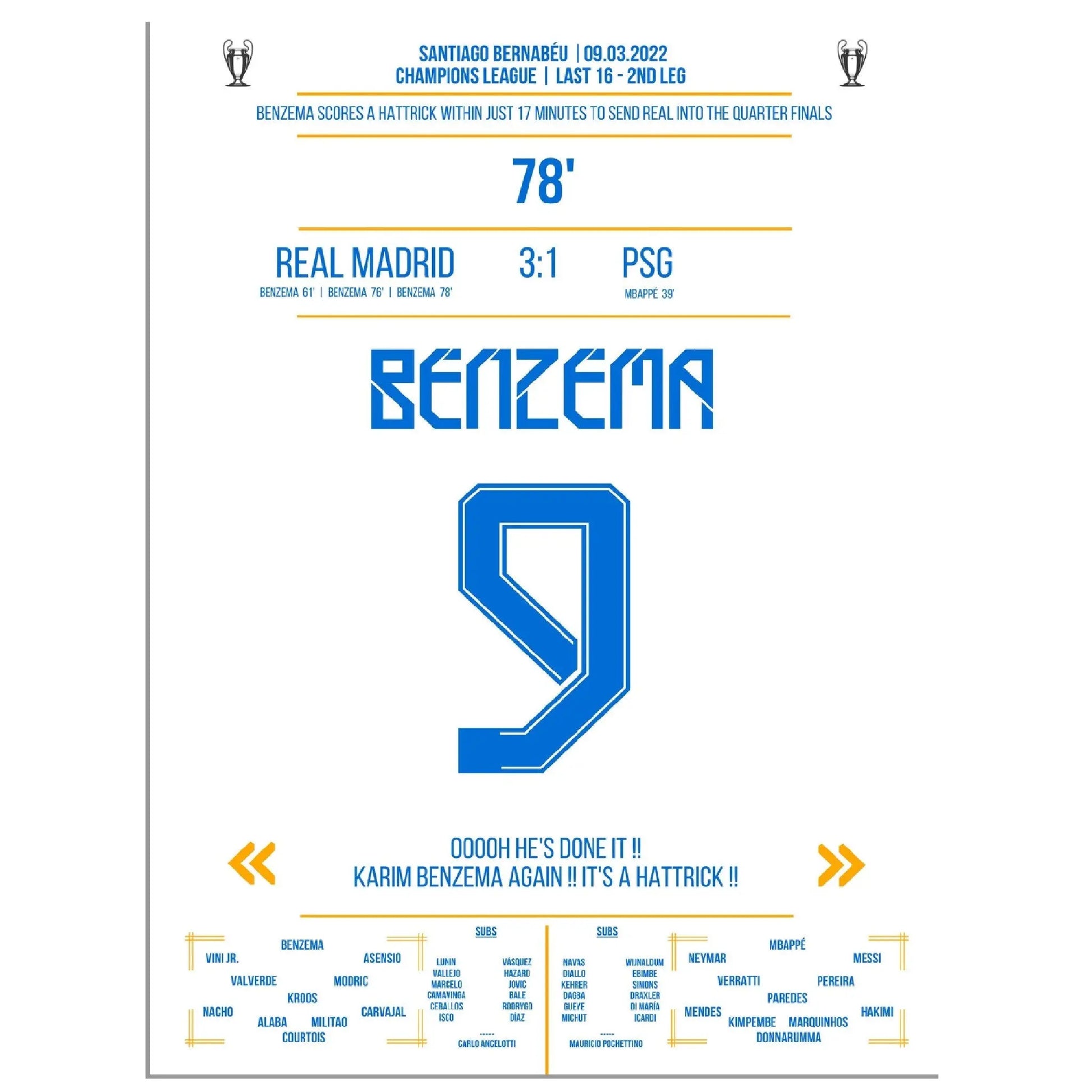 Benzema's 17-Minuten-Hattrick gegen Paris führt Real ins Viertelfinale der Champions League 