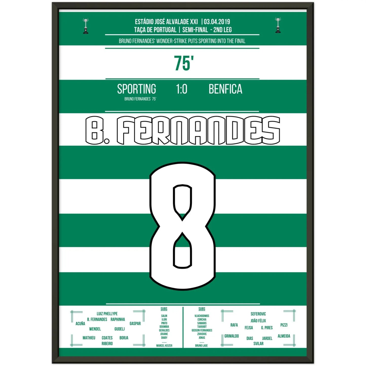 Bruno Fernandes schießt Sporting im Derby ins Pokalfinale 2019 50x70-cm-20x28-Schwarzer-Aluminiumrahmen