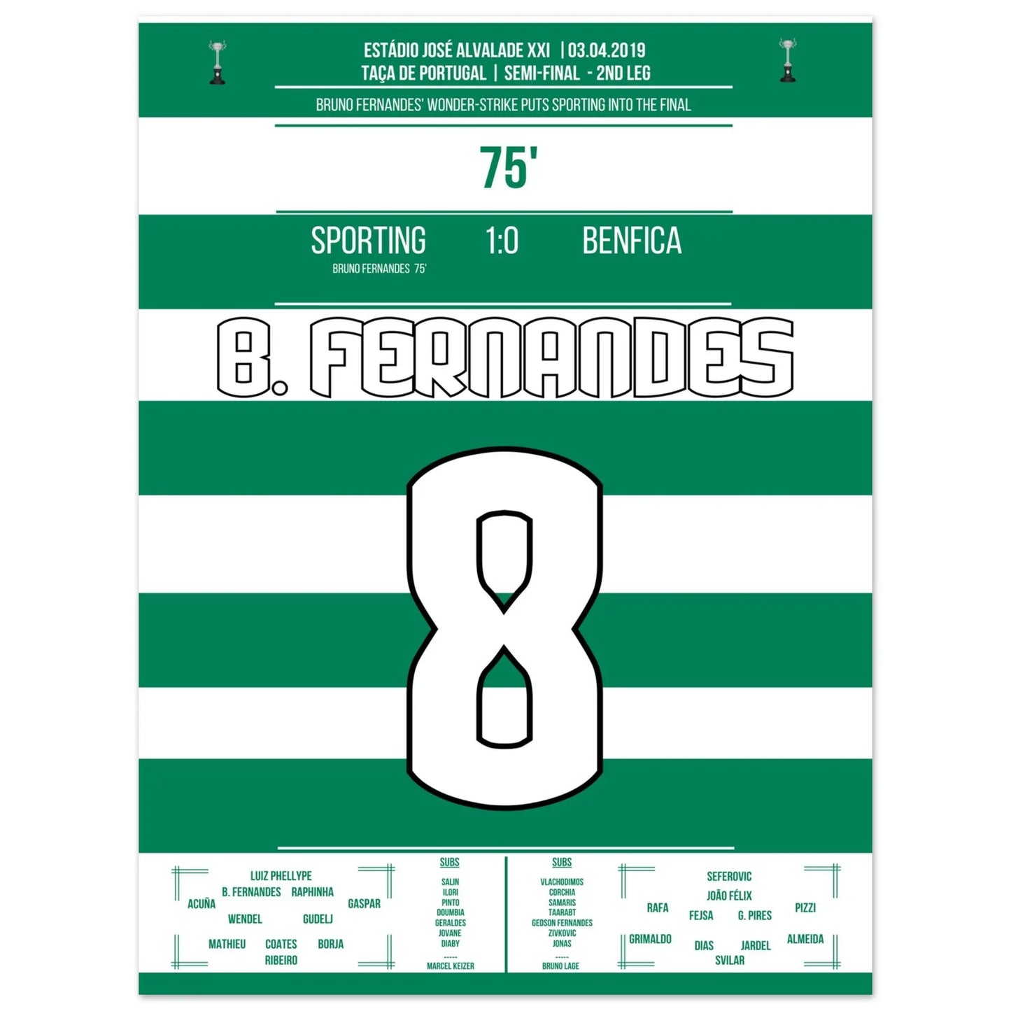 Bruno Fernandes schießt Sporting im Derby ins Pokalfinale 2019 45x60-cm-18x24-Ohne-Rahmen