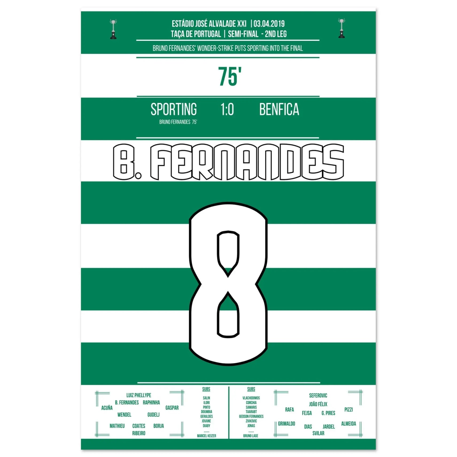 Bruno Fernandes schießt Sporting im Derby ins Pokalfinale 2019 60x90-cm-24x36-Ohne-Rahmen