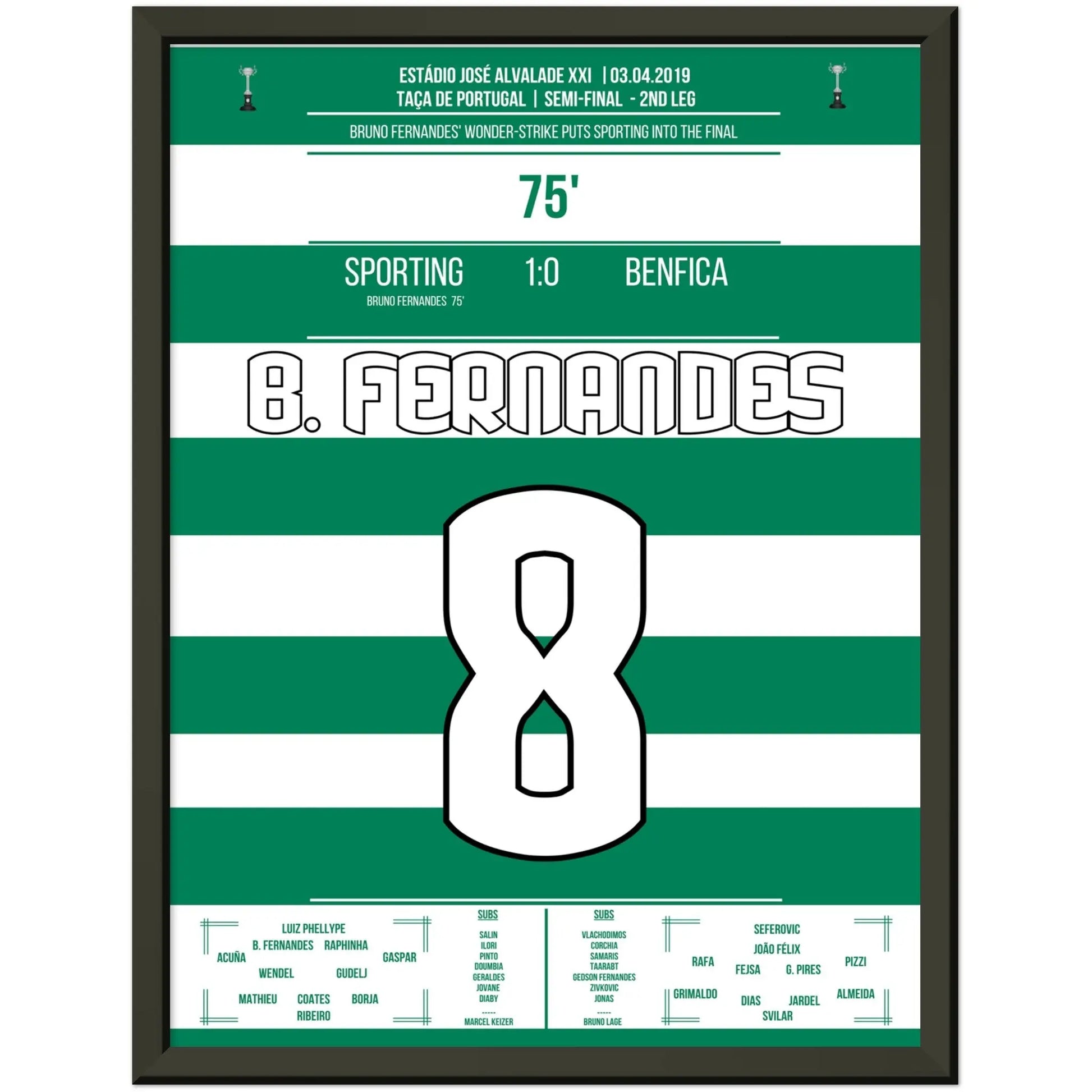 Bruno Fernandes schießt Sporting im Derby ins Pokalfinale 2019 30x40-cm-12x16-Schwarzer-Aluminiumrahmen