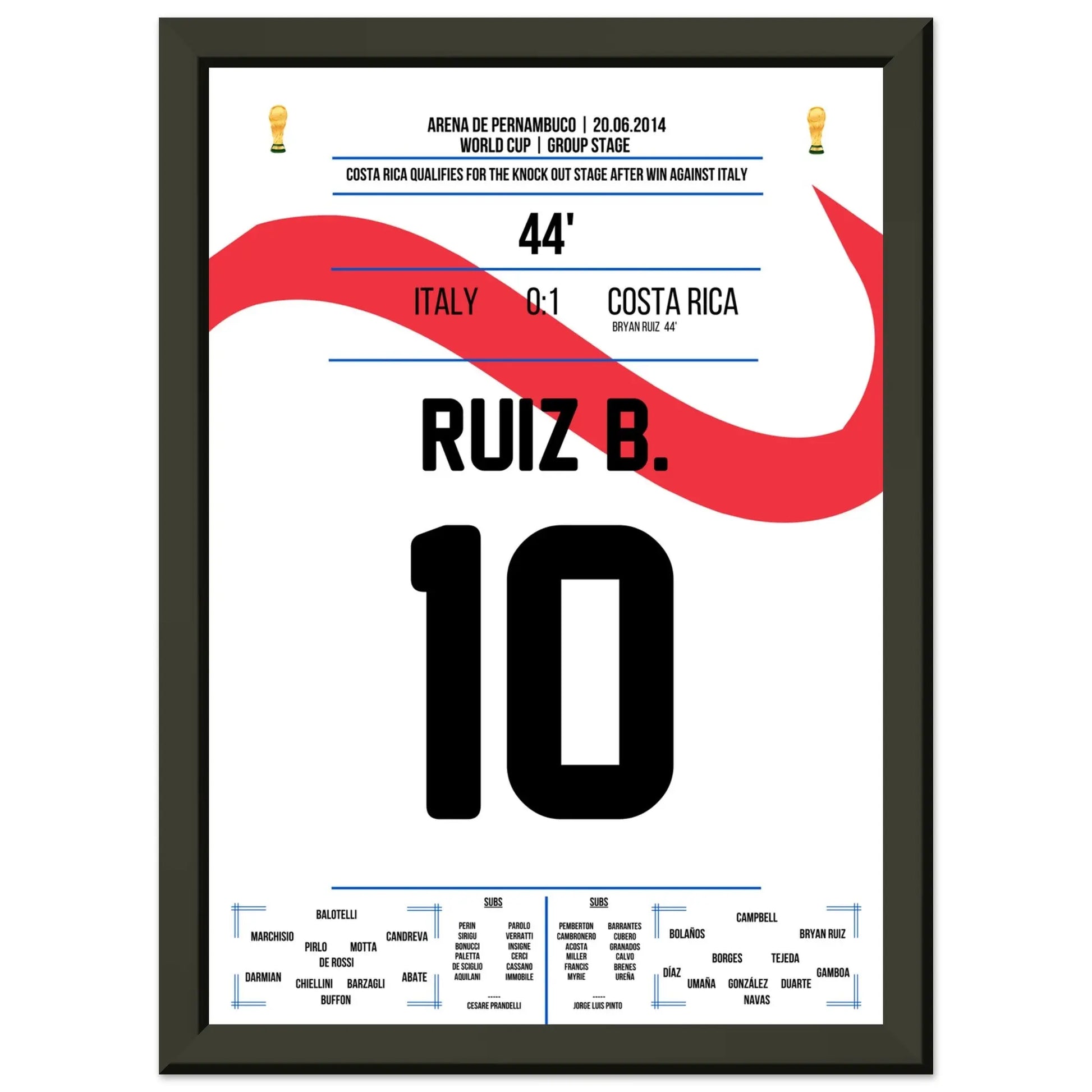Bryan Ruiz köpft Costa Rica zum Sieg gegen Italien bei der WM 2014 A4-21x29.7-cm-8x12-Schwarzer-Aluminiumrahmen