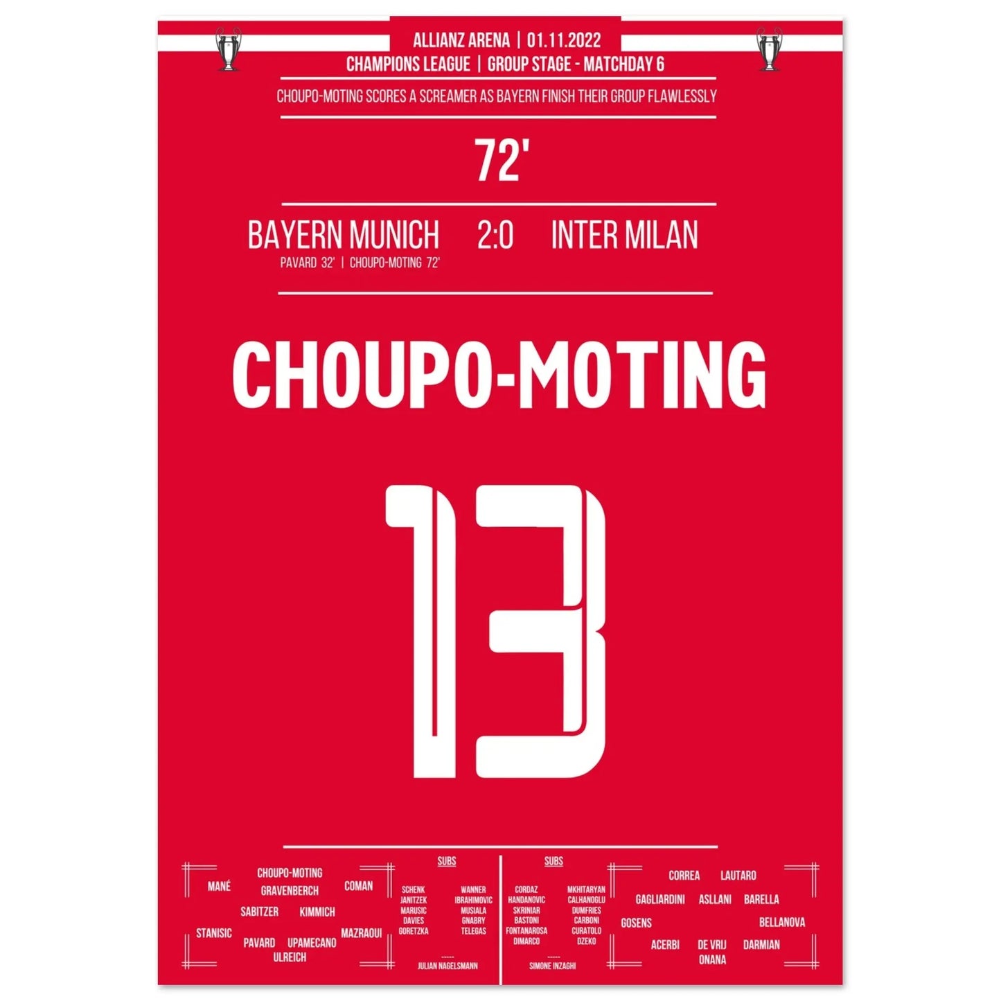 Gol soñado de Choupo-Moting ante el Inter en la fase de grupos de la Champions 2022