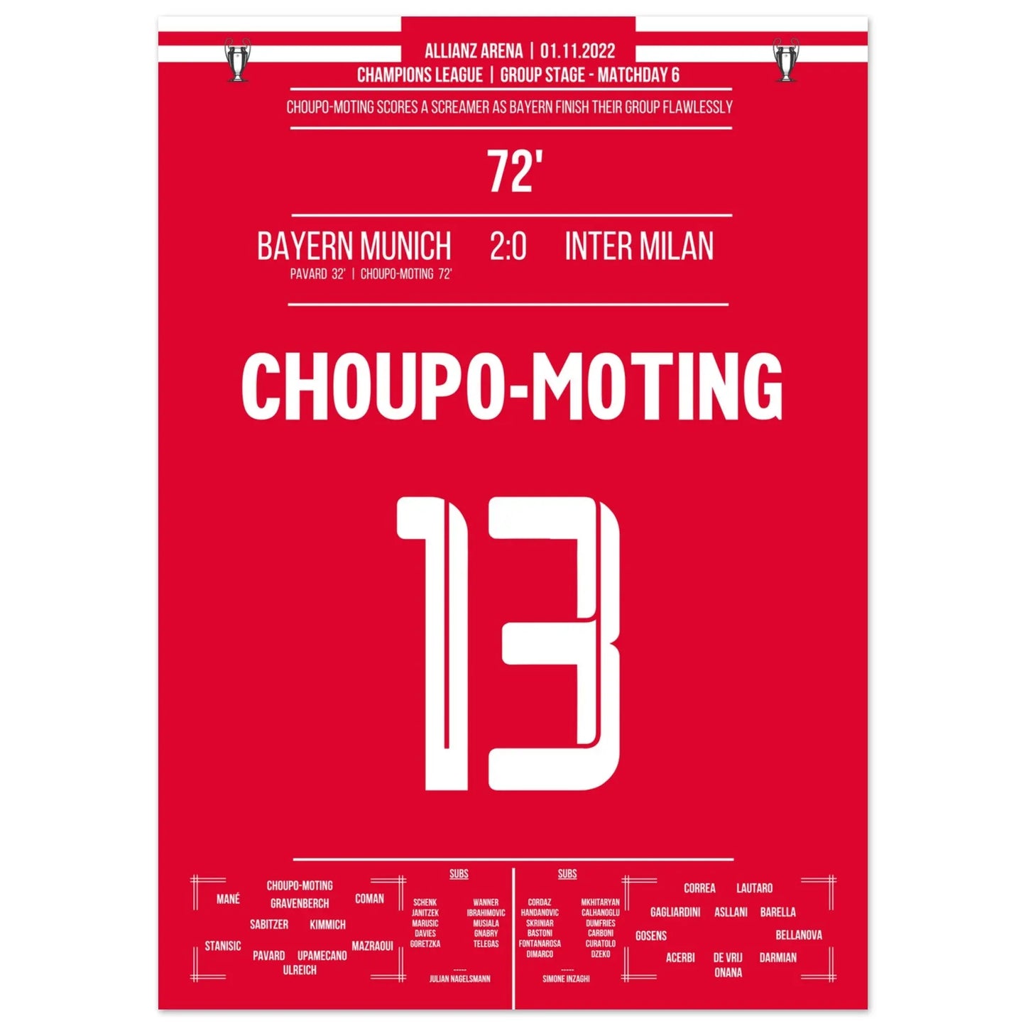 Choupo-Moting's Traumtor gegen Inter in der Champions League Gruppenphase 2022 50x70-cm-20x28-Ohne-Rahmen