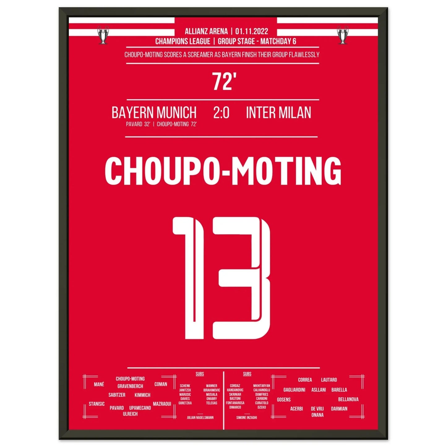 Choupo-Moting's Traumtor gegen Inter in der Champions League Gruppenphase 2022 45x60-cm-18x24-Schwarzer-Aluminiumrahmen