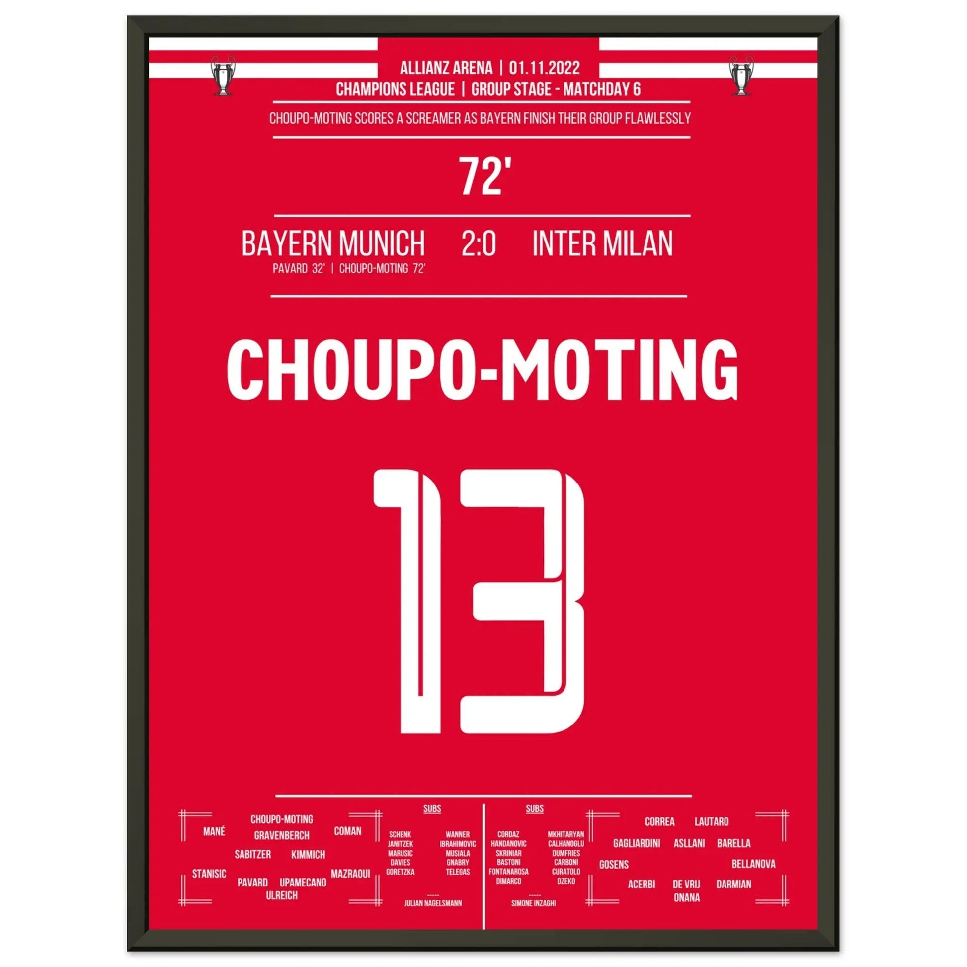 Choupo-Moting's Traumtor gegen Inter in der Champions League Gruppenphase 2022 45x60-cm-18x24-Schwarzer-Aluminiumrahmen