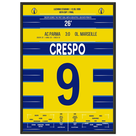 Crespo's Tor bei Parma's Europapokal-Triumph 1999 50x70-cm-20x28-Schwarzer-Aluminiumrahmen