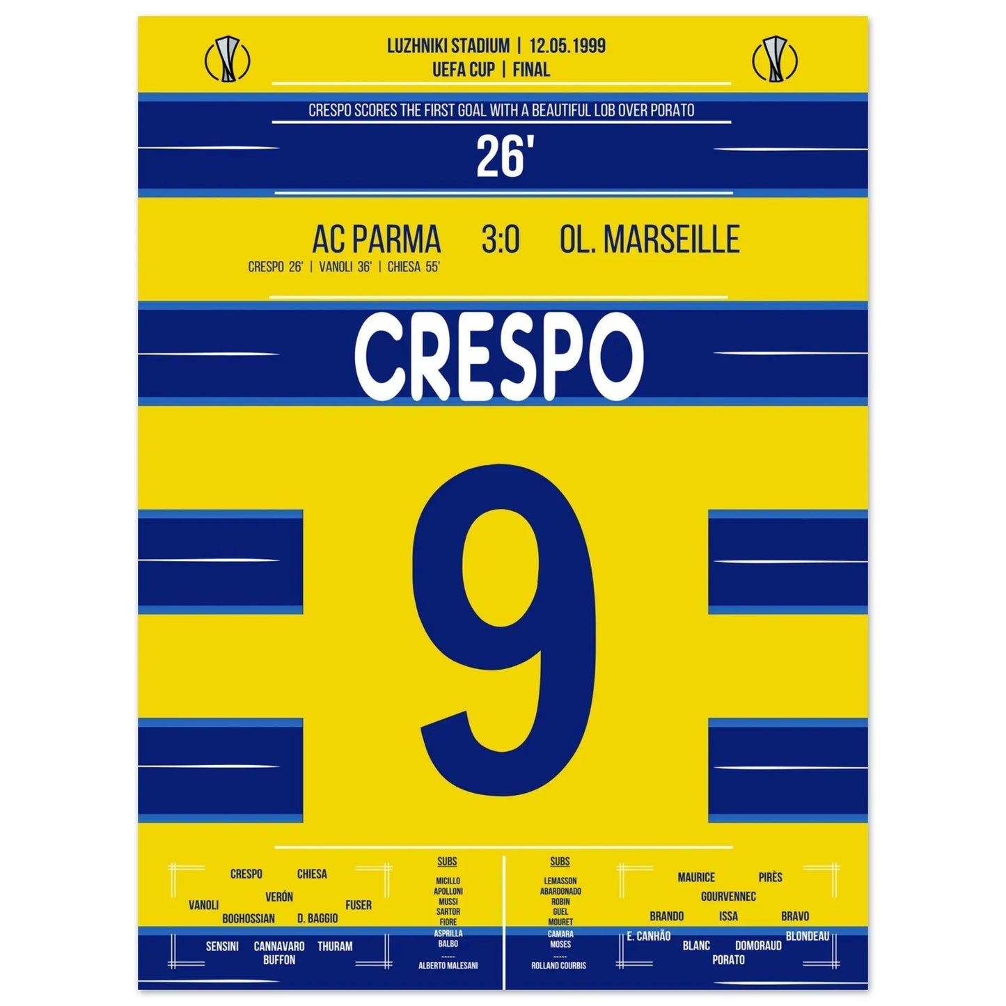 Crespo's Tor bei Parma's Europapokal-Triumph 1999 30x40-cm-12x16-Ohne-Rahmen