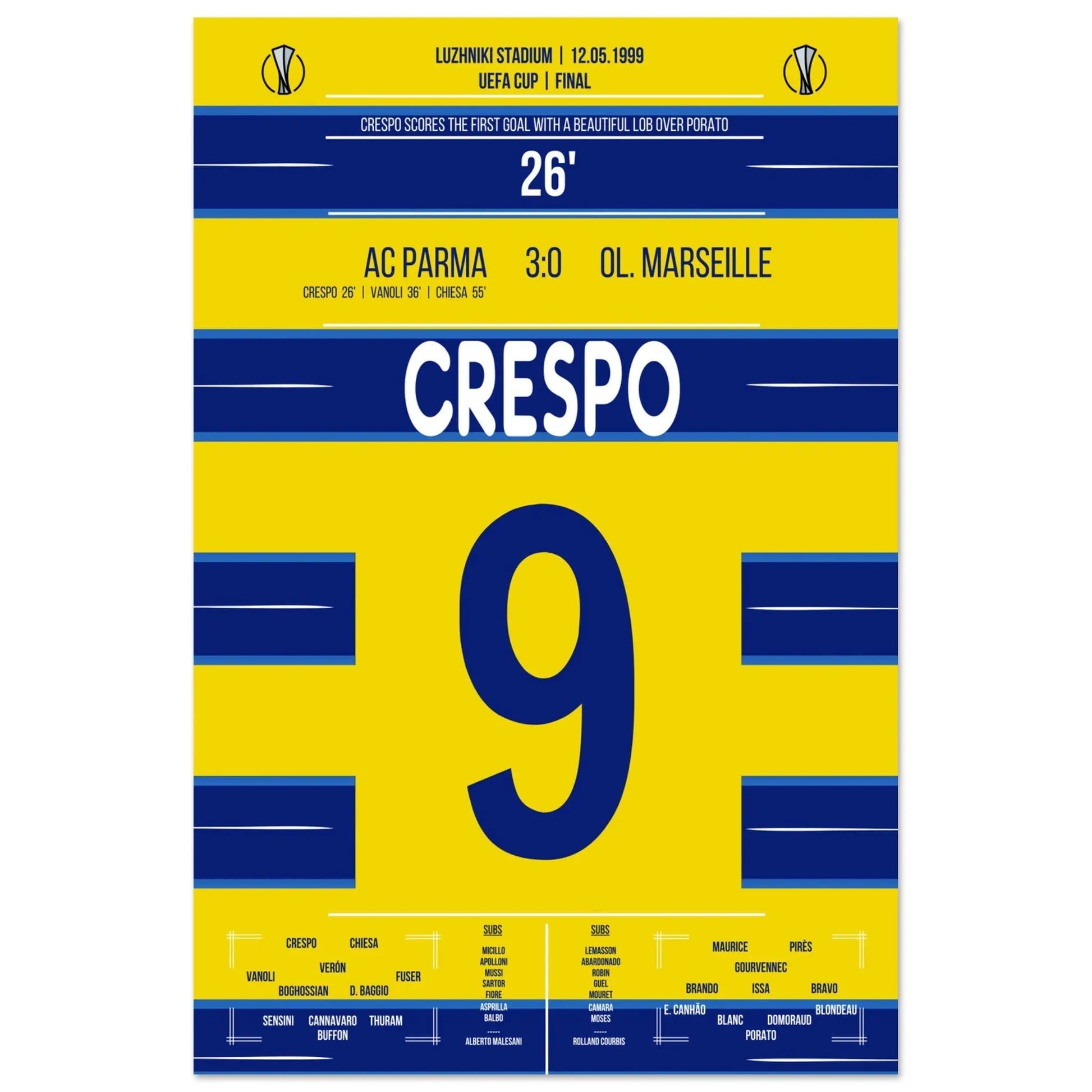 Crespo's Tor bei Parma's Europapokal-Triumph 1999 60x90-cm-24x36-Ohne-Rahmen
